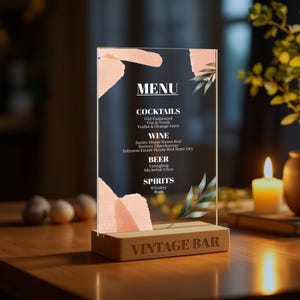 Personalized Wedding Food Menu Sign, Custom Restaurant Accessories, Wedding Party Favors, Bar Food Menu Sign, Table Acrylic Sign with Holder