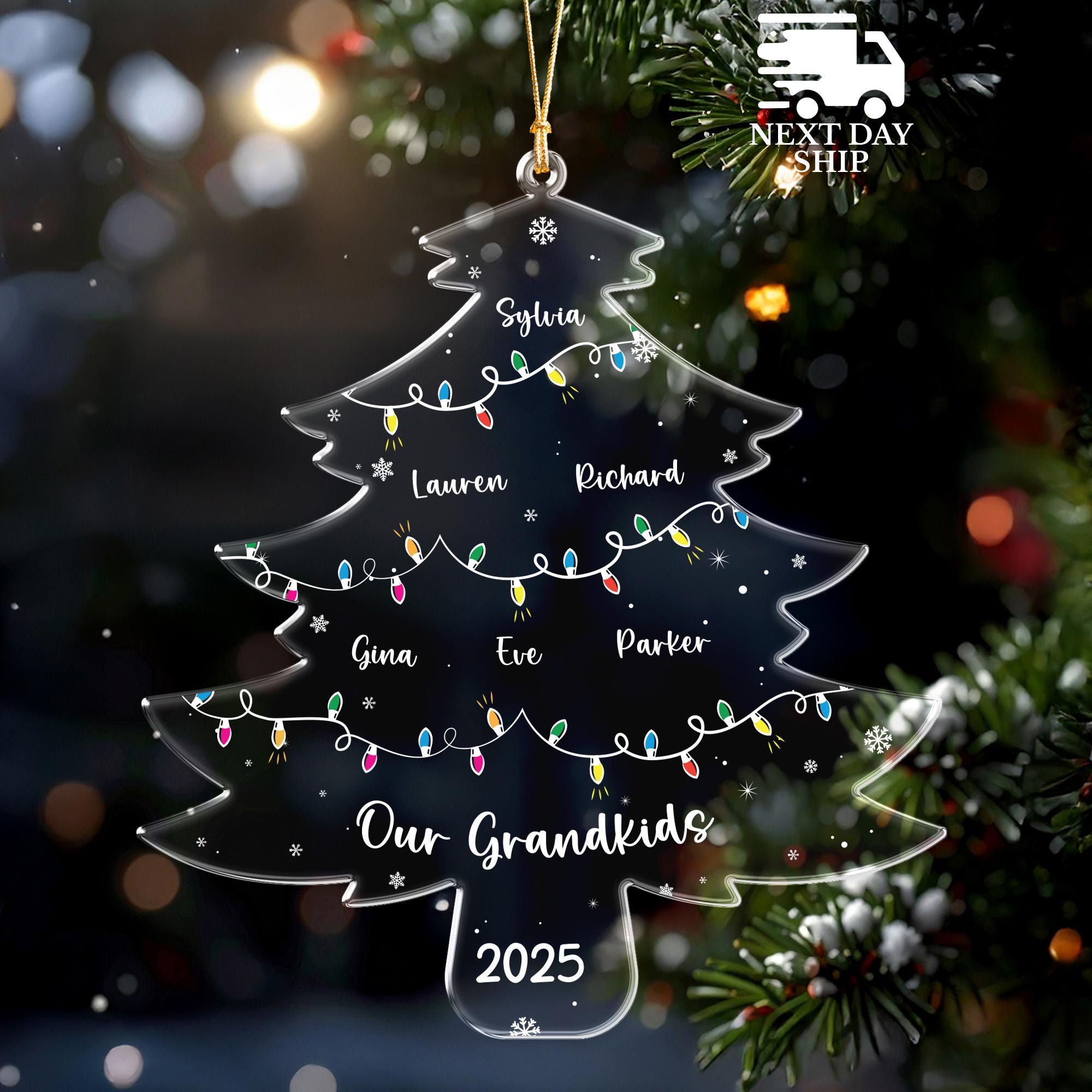 Personalized Grandkids Name Ornament, Christmas Tree Ornament, Custom Acrylic Ornament Gift for Grandma & Grandpa, Family 2025 Keepsake