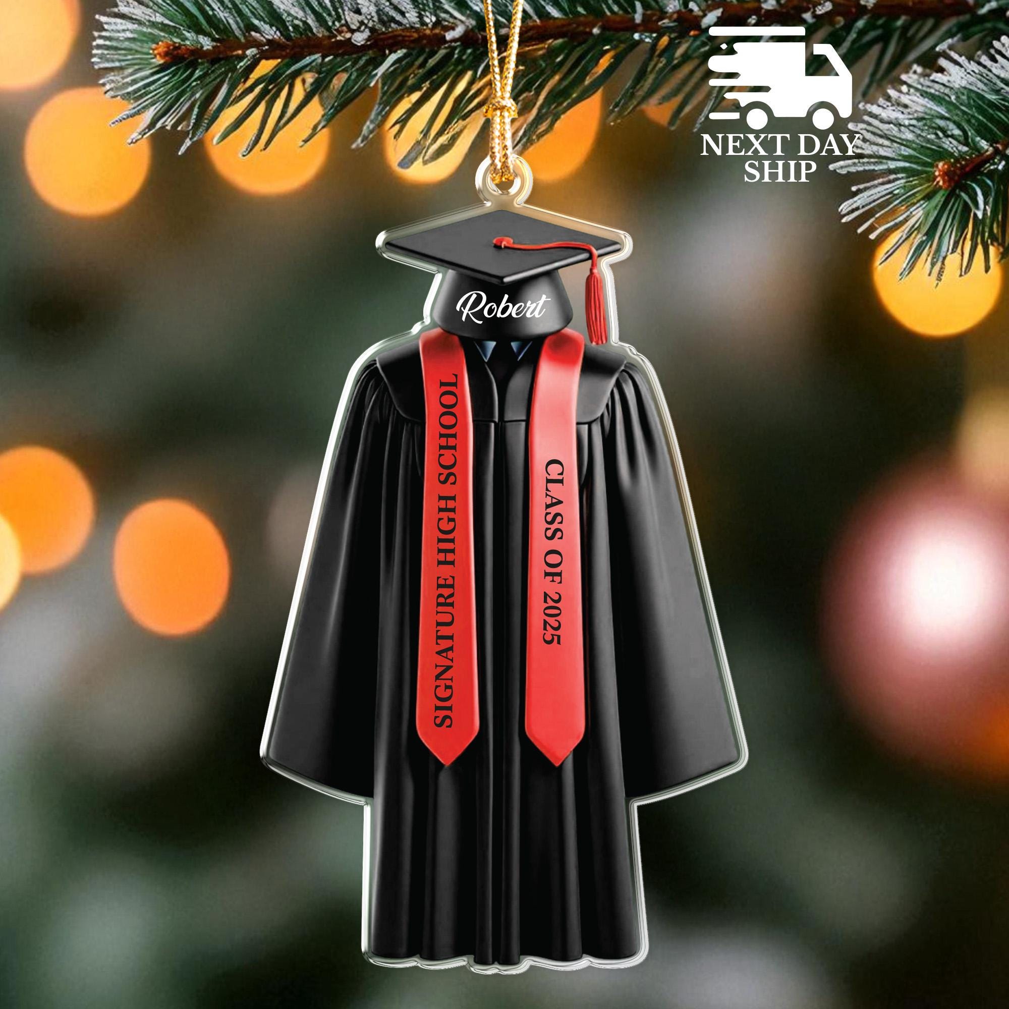 Custom Graduation Ornament, Acrylic Graduation Keepsake, Class of 2026 Keepsake, Graduate School Cap and Gown Keepsake, Personalized Grad