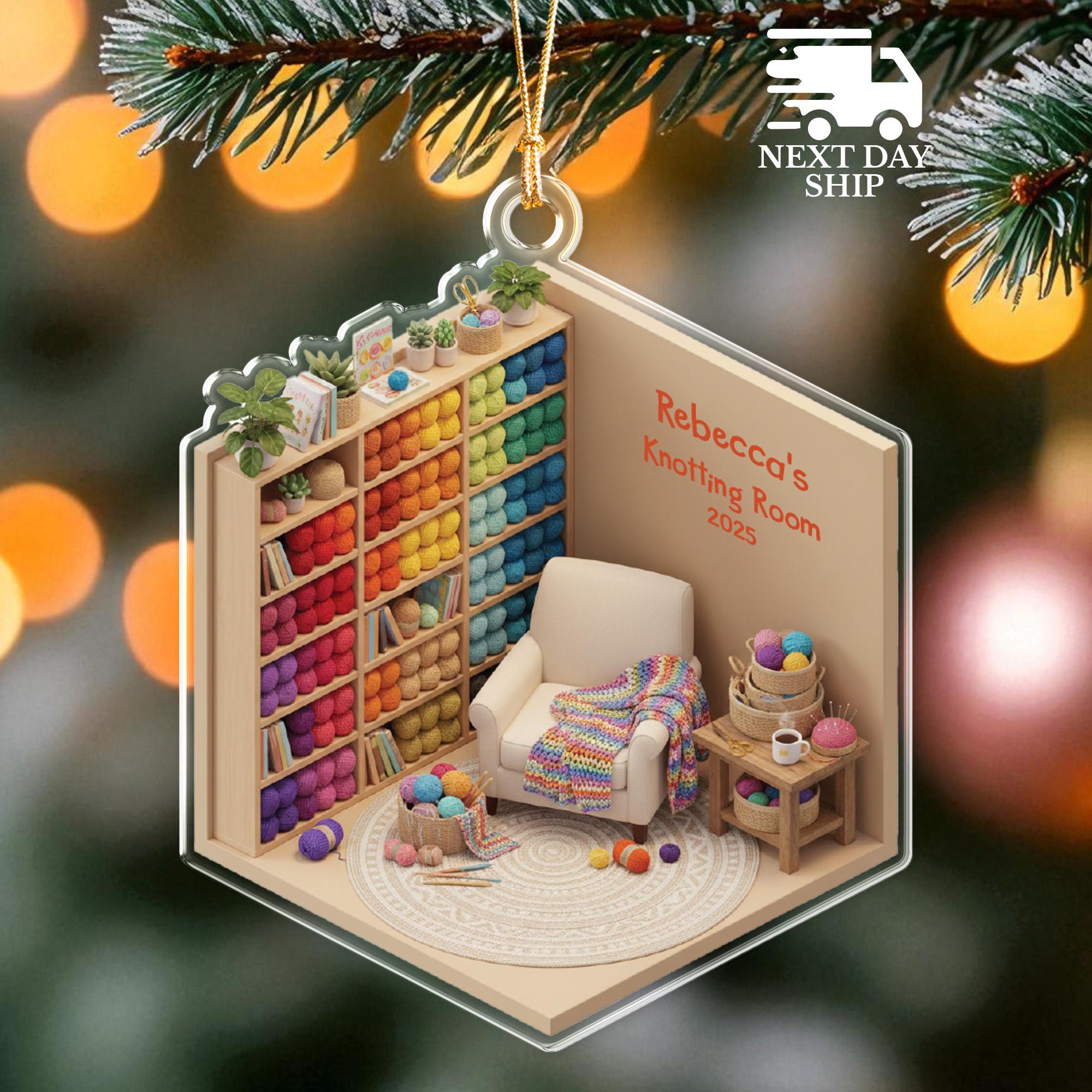 Cozy Yarn Room Miniature, Crochet & Knitting Gift for Her, Custom Craft Room Ornament, Knitter And Yarn Crafter Gift, Grandma And Mom Gift