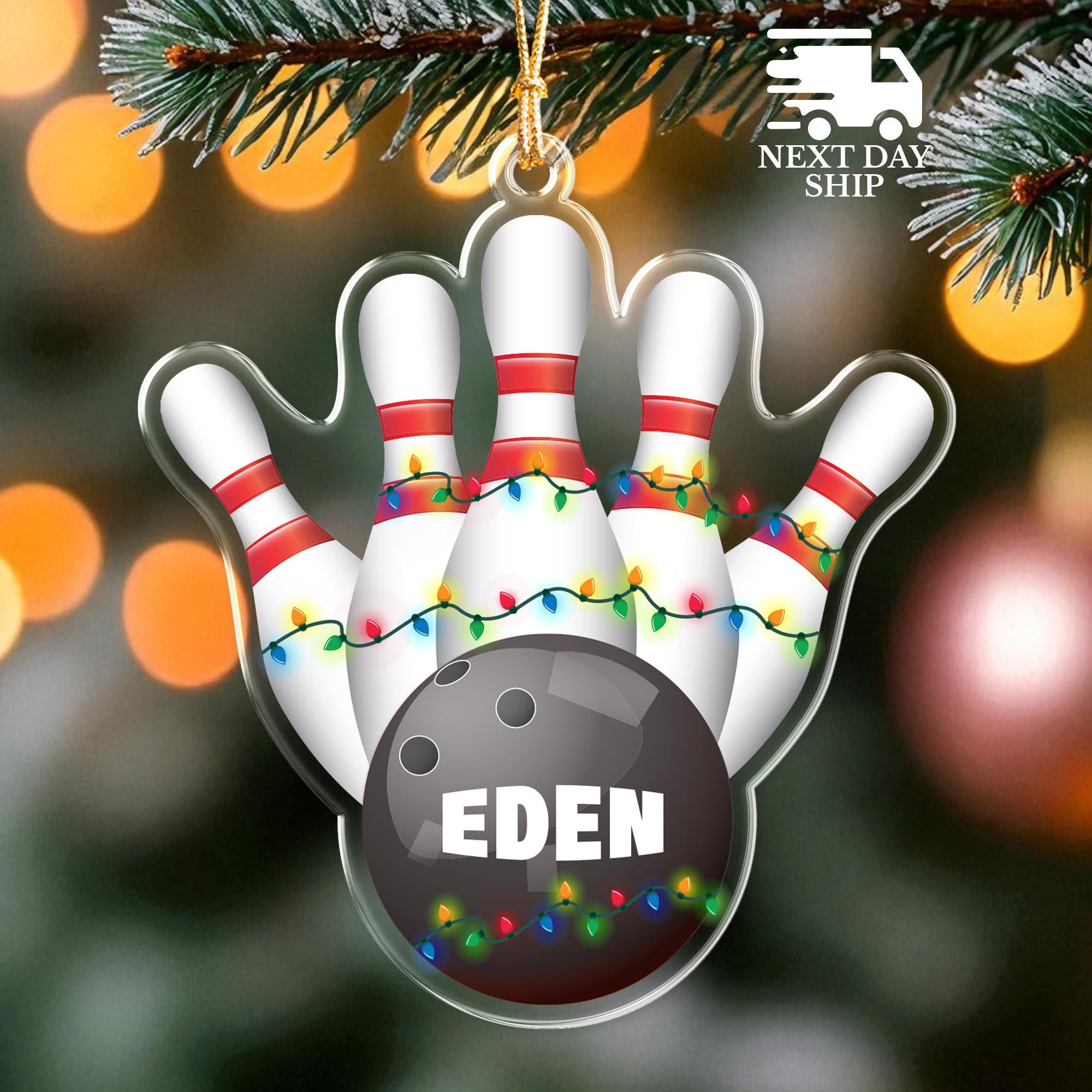 Strikes & Pins Holiday Gift for Bowlers, Bowling Ball and Pins Ornament, Personalized Bowling Team Christmas Tree Decor, Bowling Lover Gift