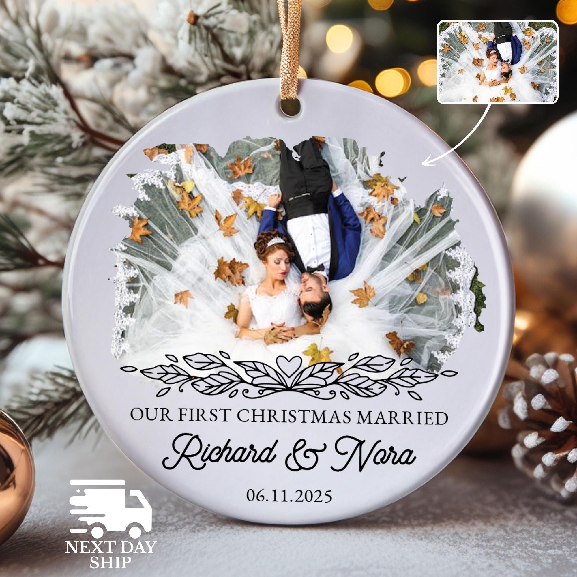 Custom Married Ornament, Wedding Couple Name Ornament, Personalized Wedding Photo Keepsake, 2025 Wedding Picture Gift, First Christmas Gift