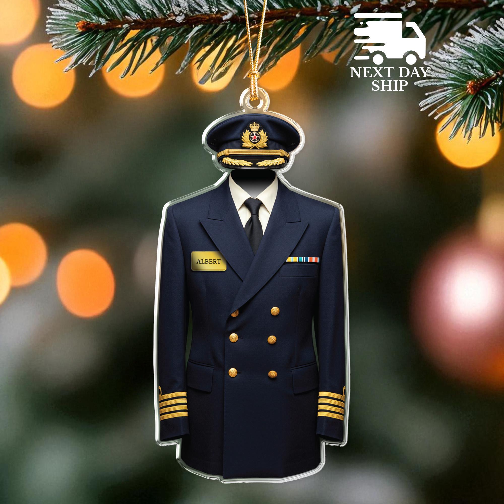 Personalized Pilot Uniform Ornament, Airline Captain Christmas Ornament, Flight Crew Gift, Aviation Lover Holiday Decor, Custom Pilot Gift