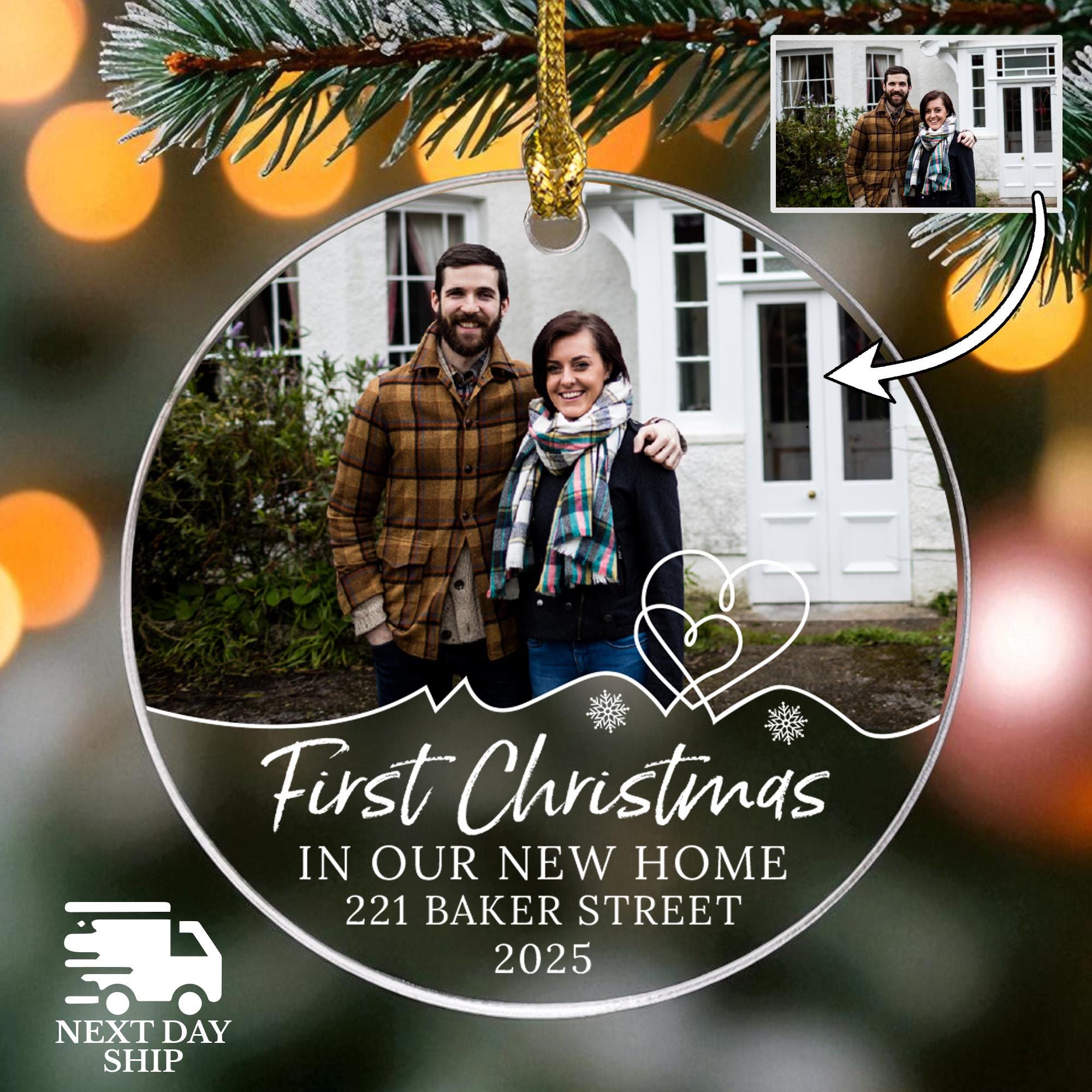 Couple First Christmas New Home Ornament, Personalized Couple Photo Keepsake, Custom Newlywed Picture Ornament, Acrylic Ceramic Glass Gift
