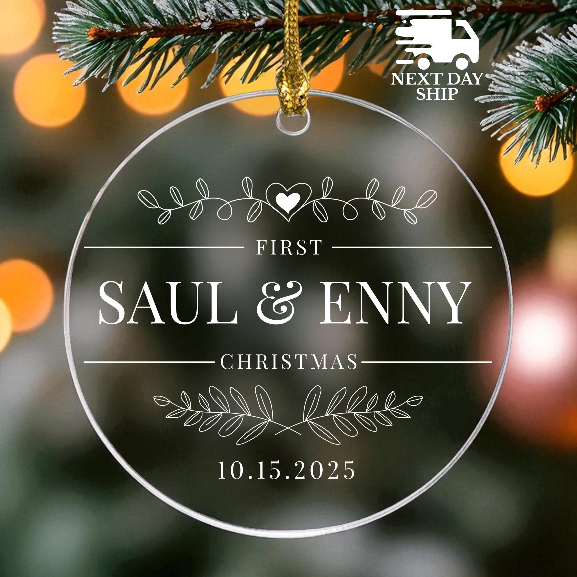 Personalized Wedding Date Ornament, First Christmas Ornament, Acrylic Ceramic Glass Ornament, Couple Christmas Decor, Custom Name Ornament