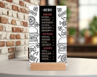 Personalized Restaurant Food Menu Sign, Pastry Shop Menu, Acrylic Food Plaque with Stand, Custom Price List, Ice Cream Menu, Burger Menu