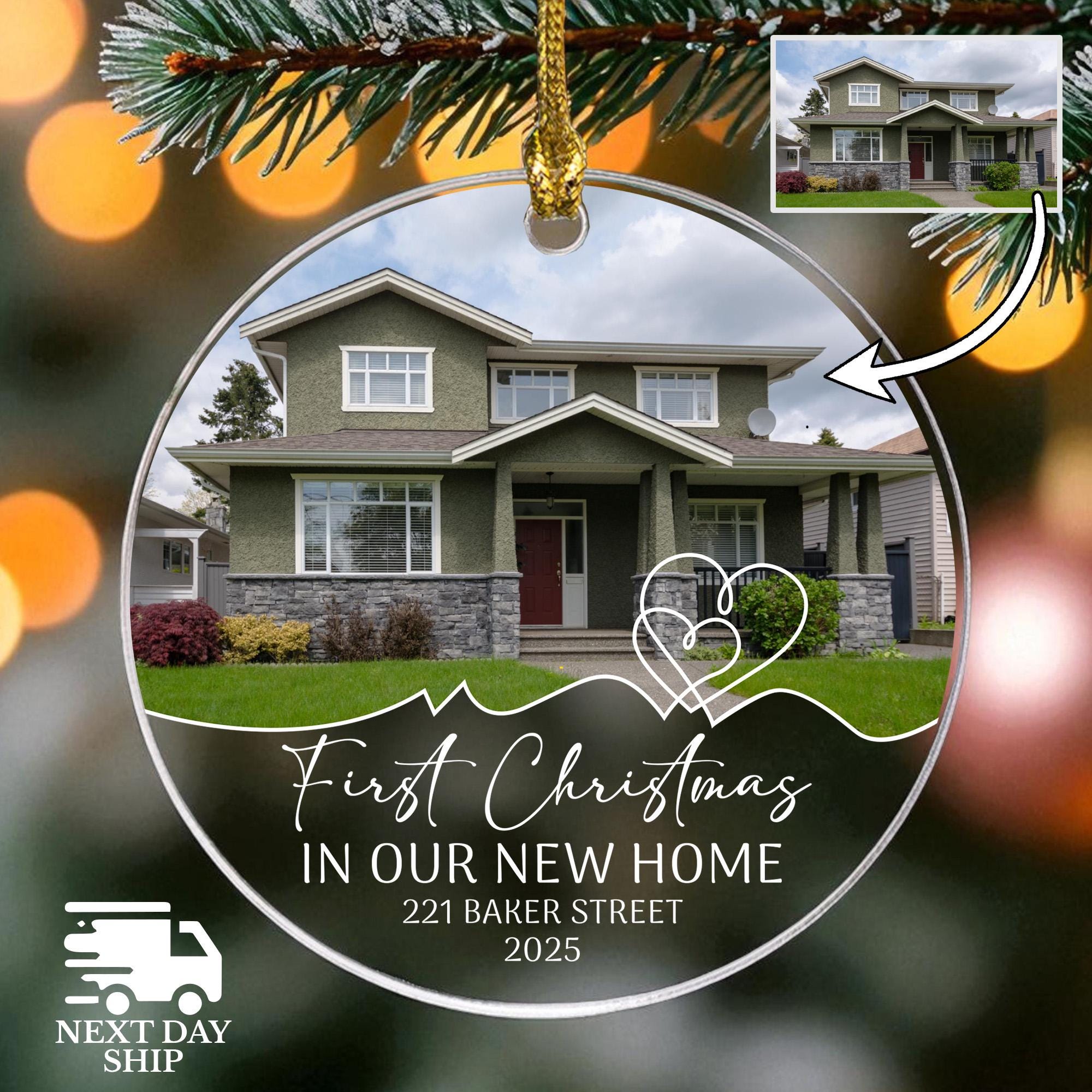 First Christmas New Home Ornament, Housewarming Family Gift Ornament, Home Picture Ornament, House Photo Keepsake, Addres Christmas Ornament