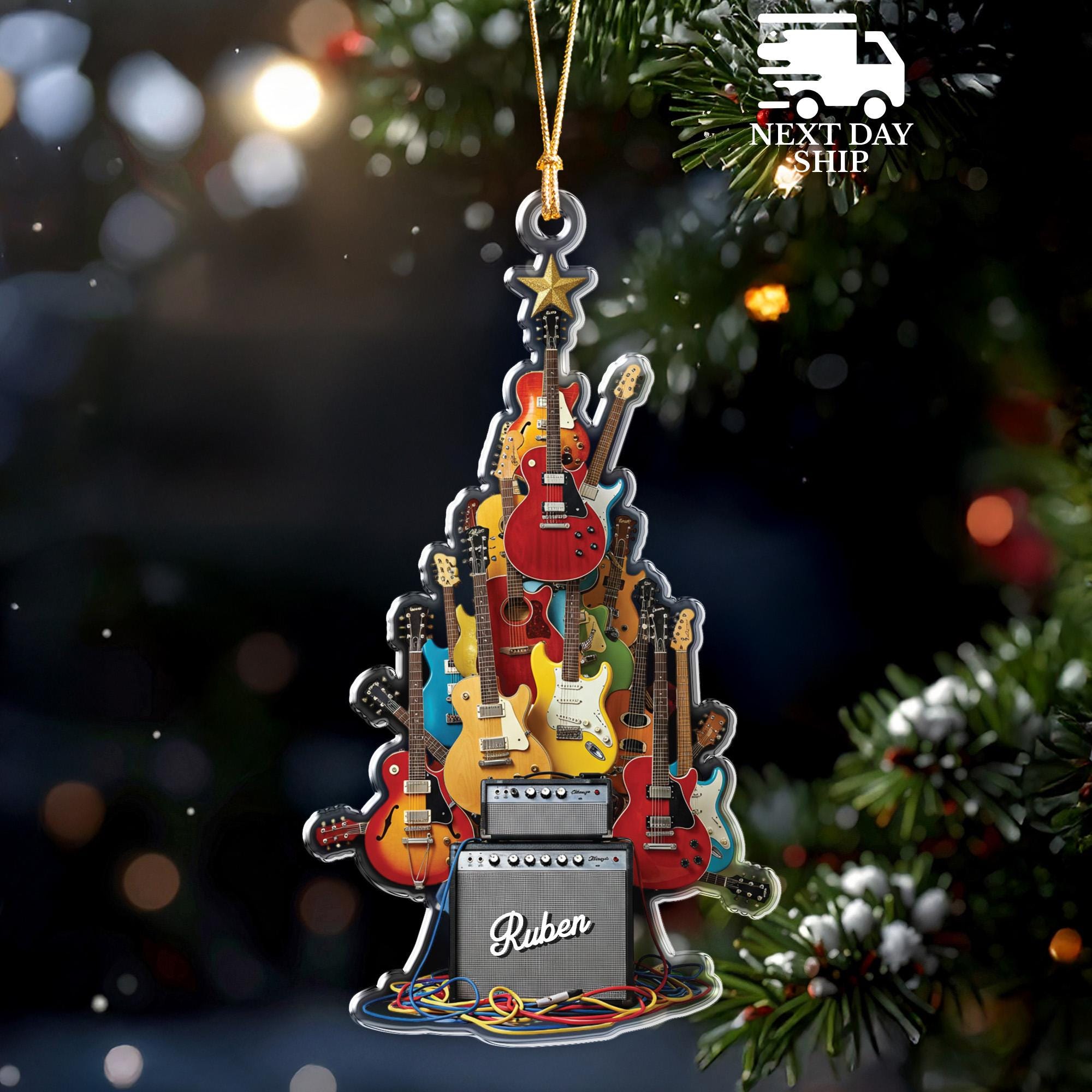 Christmas Guitar Ornament, Guitar Lover Ornament, Musician Christmas Keepsake, Rock Band Holiday Decor, Amp Ornament, Music Teacher Ornament