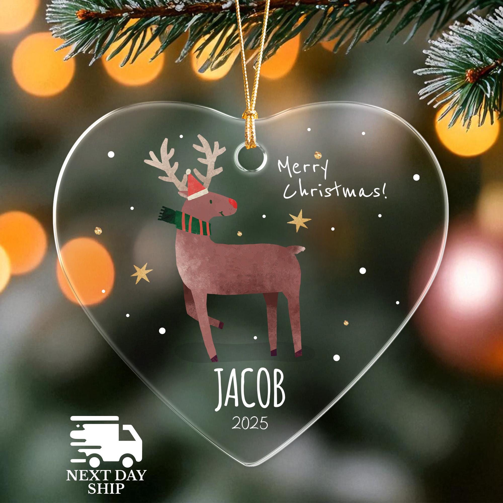 Cute Merry Christmas Deer Ornament, Santa's Deer Name Ornament, Christmas Reindeer Keepsake, Personalized Christmas Decor, Stocking Stuffer