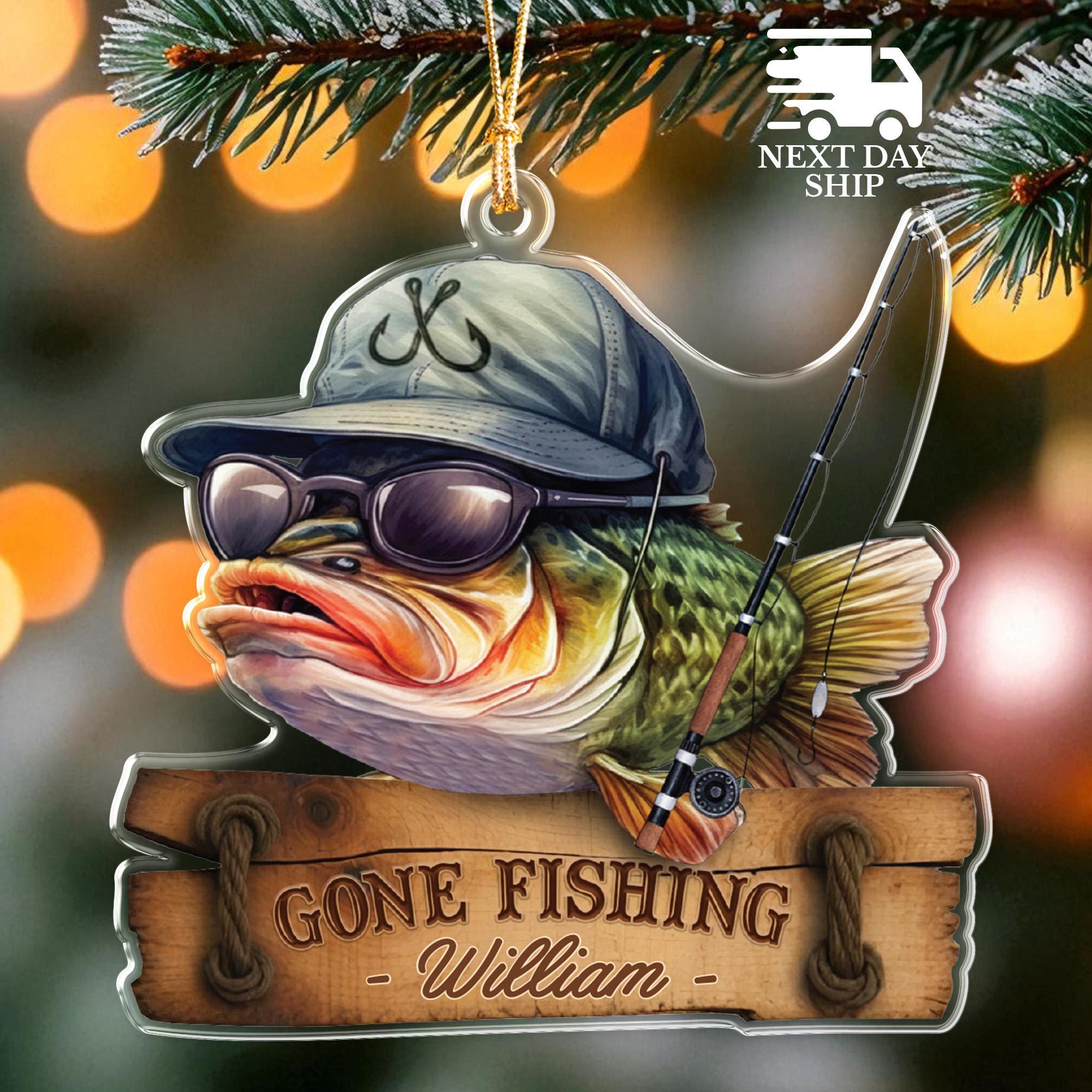 Personalized Name Fishing Ornament, Custom Fishing Gift for Anglers, Gift for Fishing Enthusiasts, Gift For Grandpa And Dad, Christmas Gift