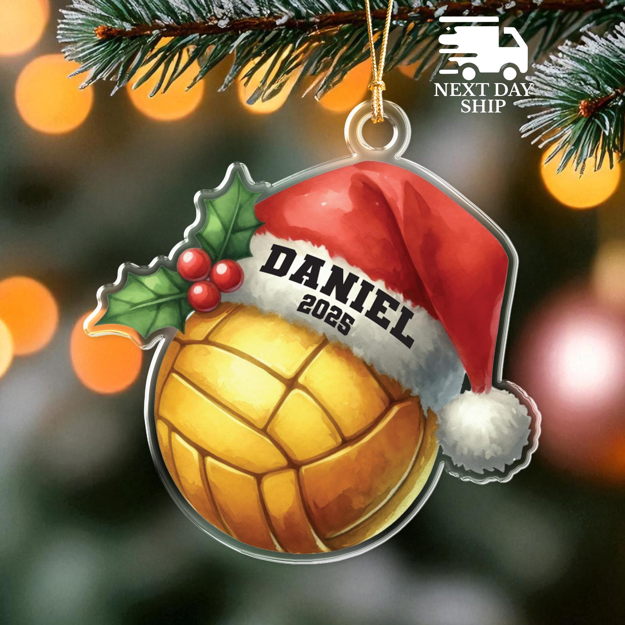 Volleyball Santa Hat Ornament, Sports Holiday Decoration, Gift for Athletes Volleyball Coach or Player, Christmas Gift for Teen Athletes