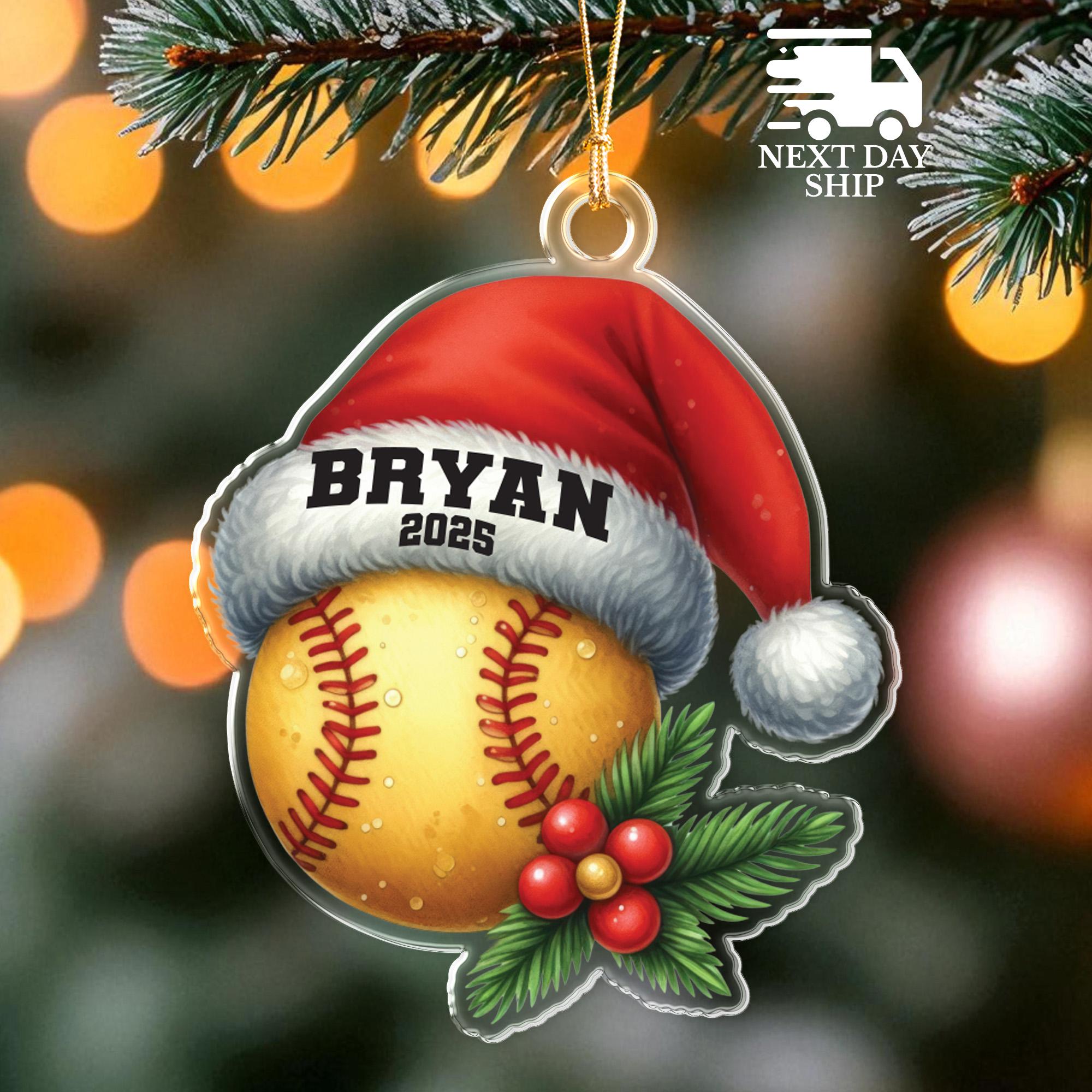 Baseball Christmas Ornament, Custom Name Sports Holiday Tree Decoration, Baseball Player And Team Gift, Sports Christmas Gift