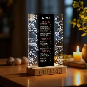 Personalized Restaurant Food Menu Sign, Pastry Shop Menu, Acrylic Food Plaque with Stand, Custom Price List, Ice Cream Menu, Burger Menu