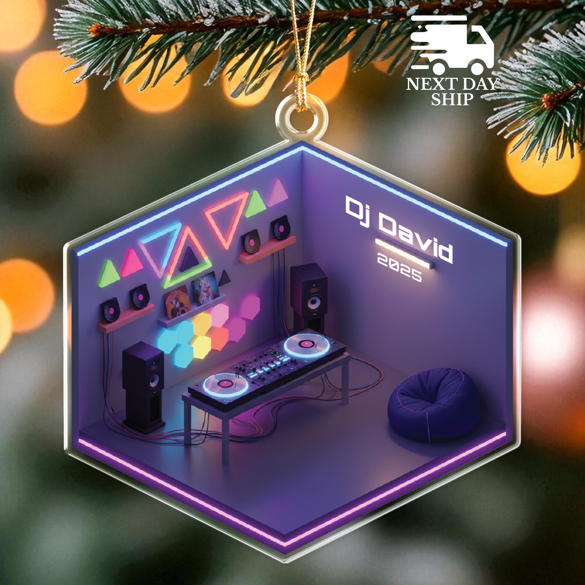 Electronic Music DJ Christmas Ornament, Custom Name DJ Gift, Music Lover Decor, Neon Music Studio Holiday Gift for DJs And Music Producer