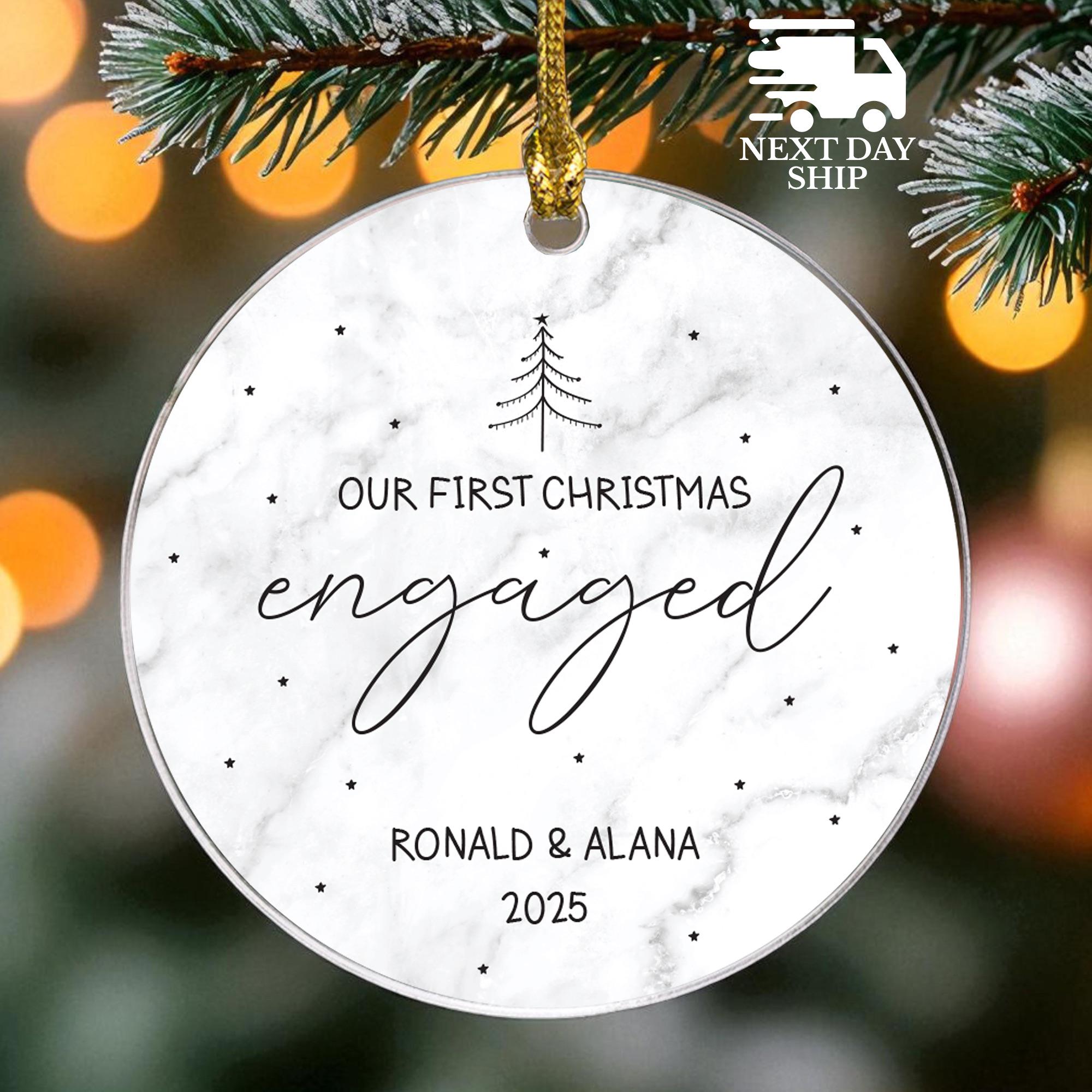 Personalized Our First Engagement Ornament, First Christmas as Engaged, Engagement Gift, Couple Gift, Custom Valentines Name Ornament