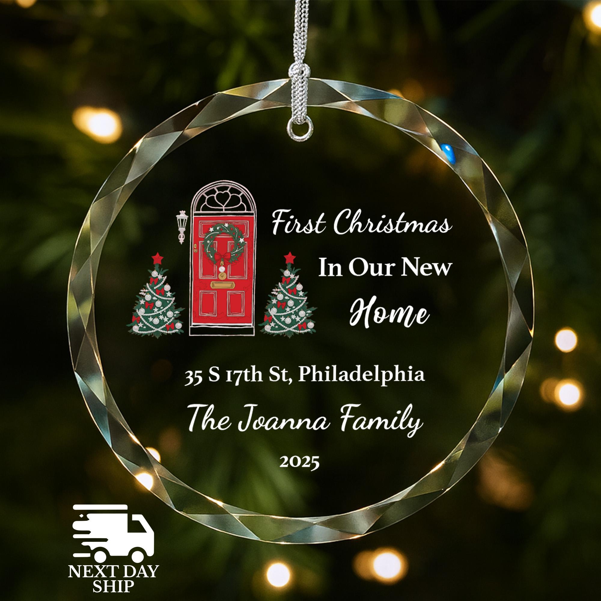 Cute Christmas Home Ornament, 2025 Holiday Ornament, Personalized Address Ornament, Family Name Keepsake, New Home Christmas Gift Ornament