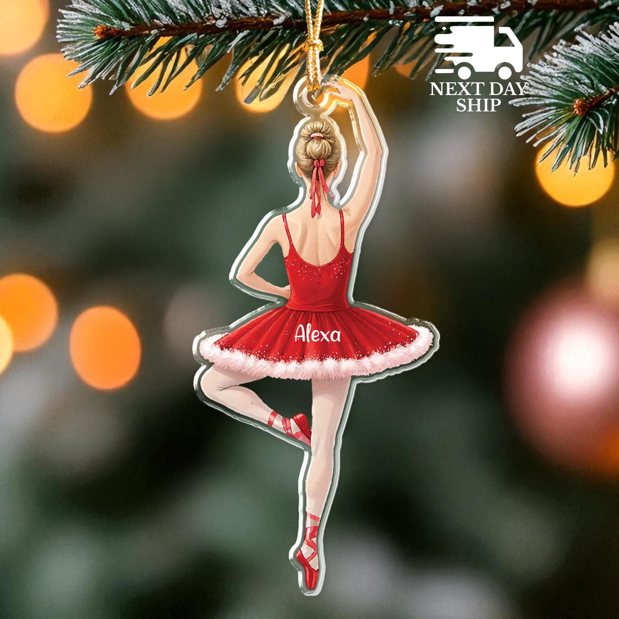 Custom Name Ballet Dancer Ornament, Christmas Gift for Girls or Dancers, Red Tutu Ballerina Ornament, Gift For Ballerina, Gift For Her