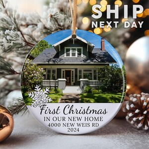 First Christmas Home Photo Ornament, New Home Picture Keepsake, Personalized Address Ornament, Newlywed Moving In Gift, Custom 2026 Ornament image 9
