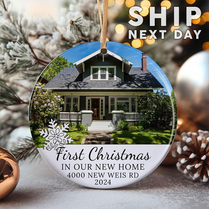 First Christmas Home Photo Ornament, New Home Picture Keepsake, Personalized Address Ornament, Newlywed Moving In Gift, Custom 2026 Ornament image 9