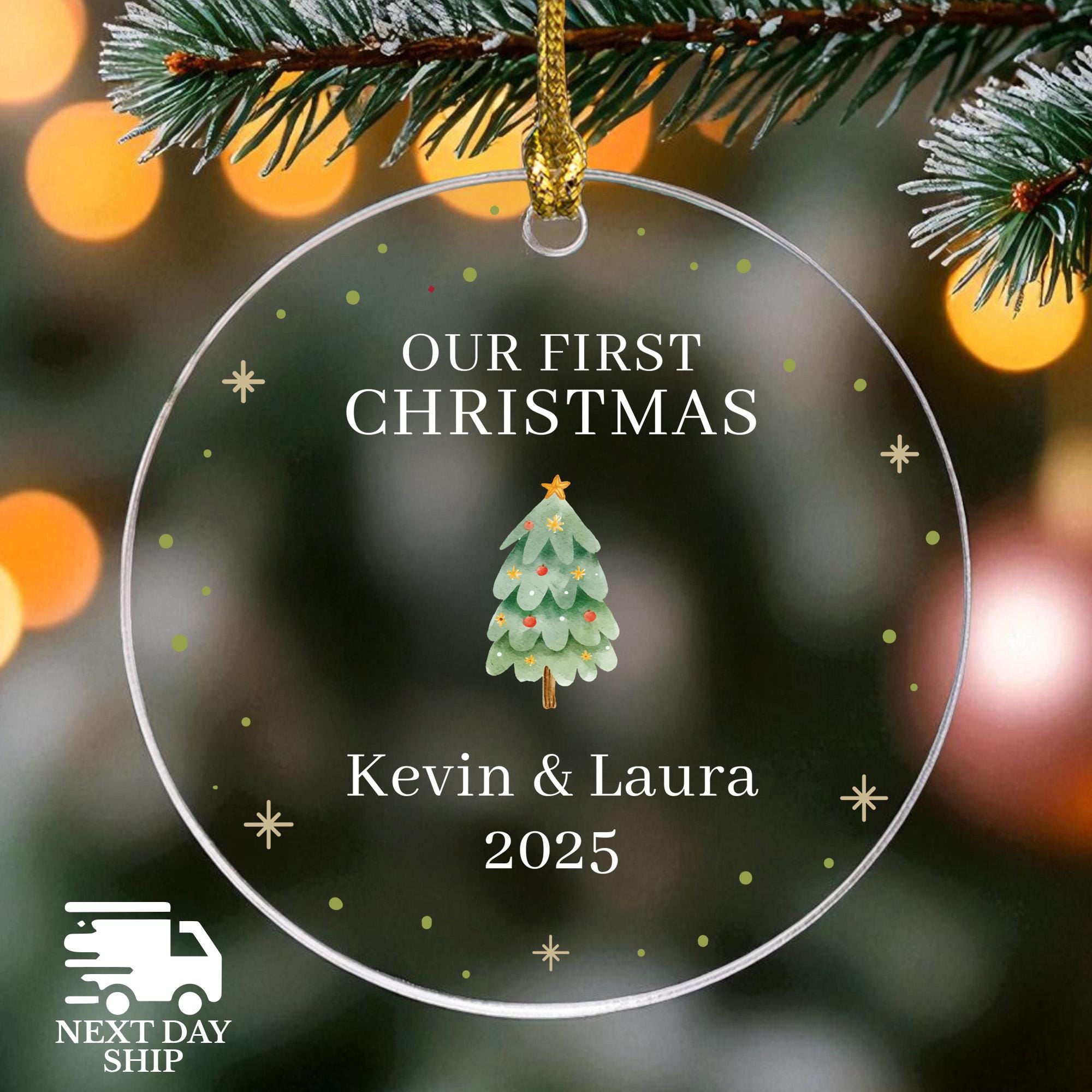 Personalized Christmas Tree Hanging Ornament, Our First Christmas Keepsake, Couples Name Ornament, Cute Christmas Tree Decor, Christmas Gift