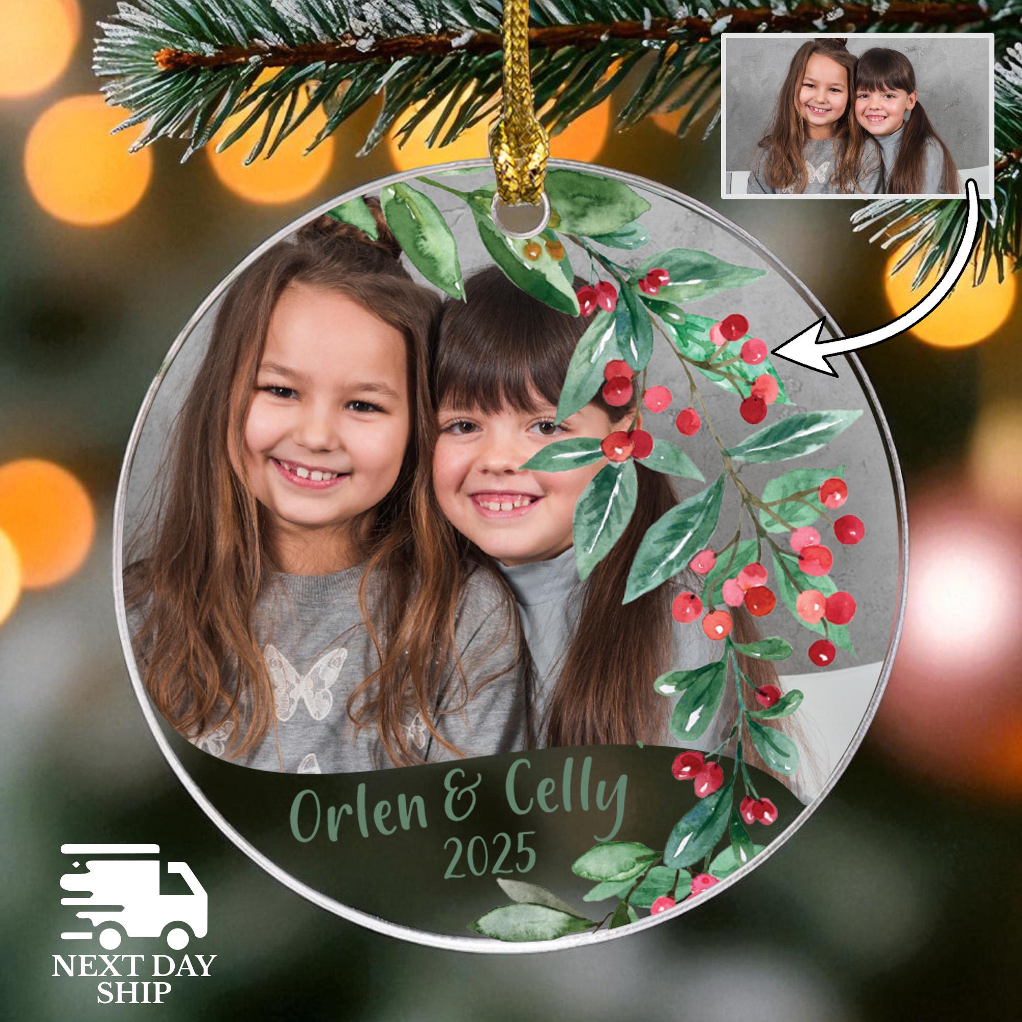 Custom Kids Picture Ornament, Personalized Christmas Photo Ornament, Kids Name Ornament, Parents Christmas Gift, Brother and Sister Ornament