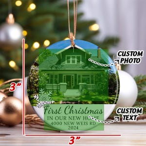 First Christmas Home Photo Ornament, New Home Picture Keepsake, Personalized Address Ornament, Newlywed Moving In Gift, Custom 2026 Ornament image 7