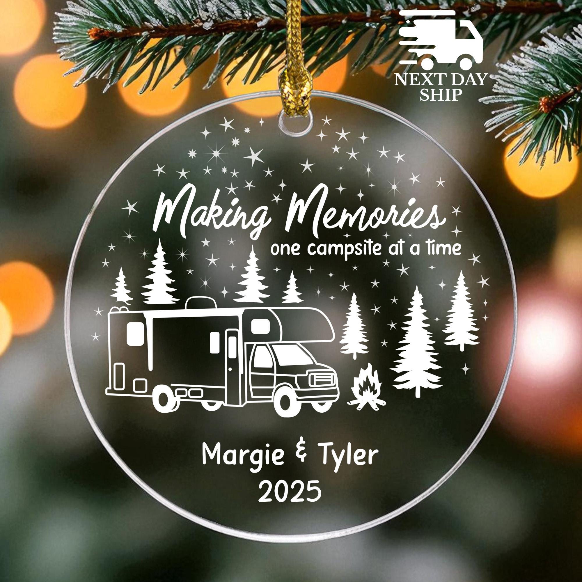 Personalized RV Camper Christmas Ornament 2025, Making Memories Camping Ornament, Camp Family Custom Names, Traveler Couple Christmas Gift