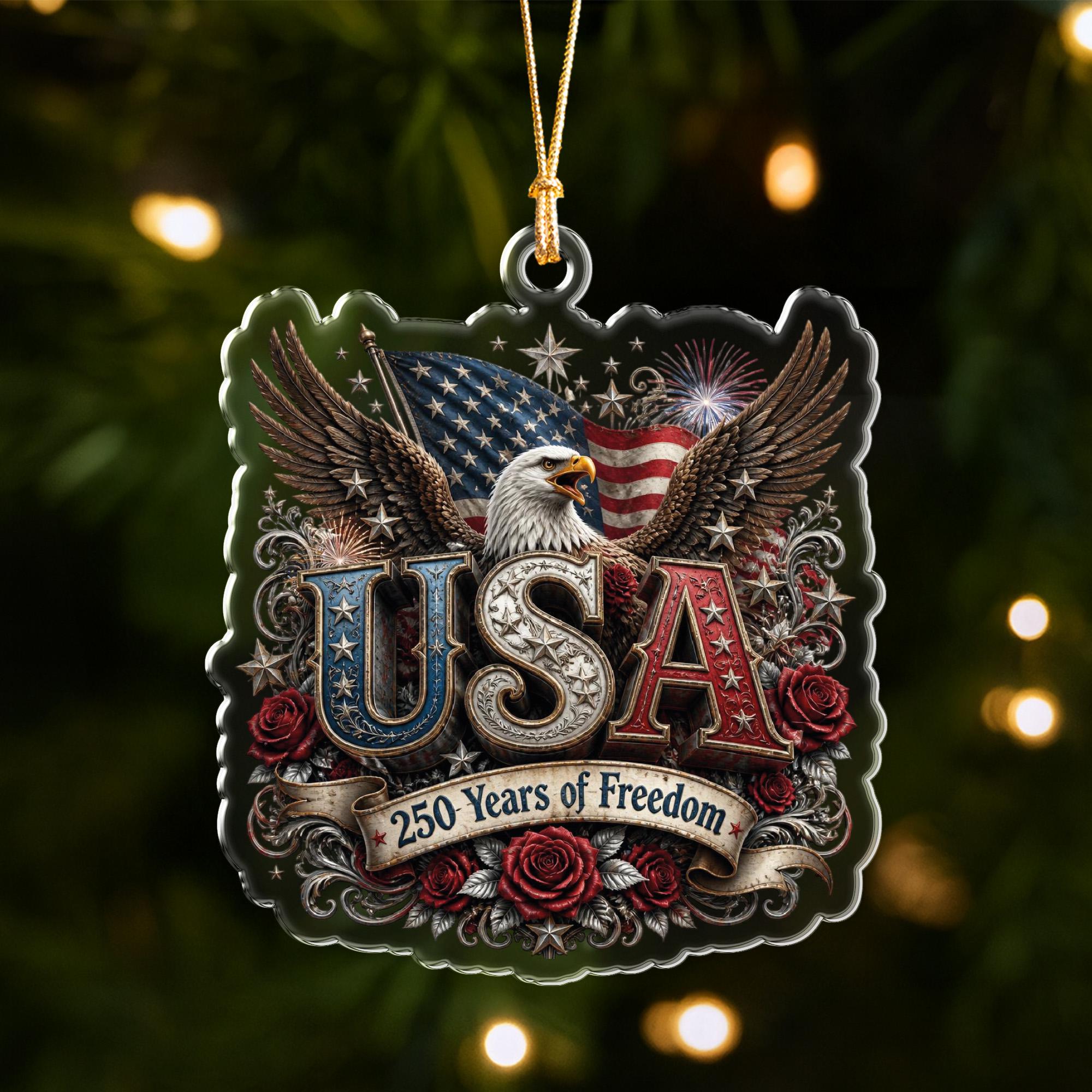 USA 250 Acrylic Ornament, America 250 Christmas Ornament, Patriotic Eagle Tree Decoration, 250 Years of Freedom Keepsake
