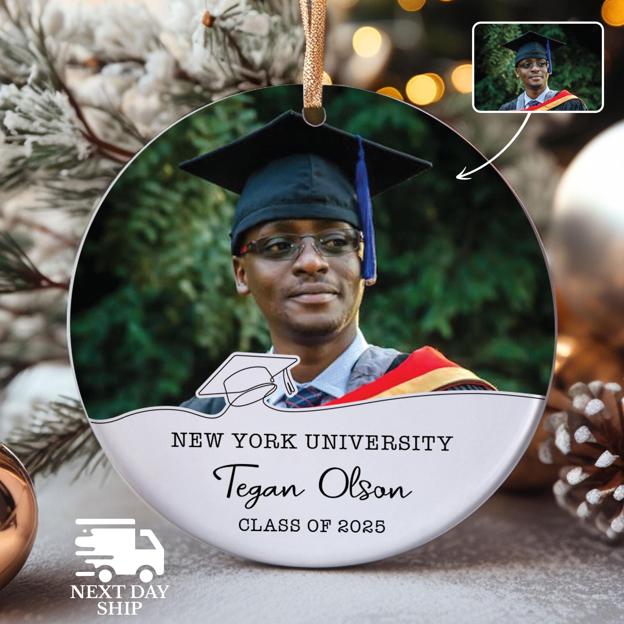 Graduation Photo Ornament, Class of 2026 Picture Keepsake, Personalized University and Student Name Ornament, Senior Graduation Christmas