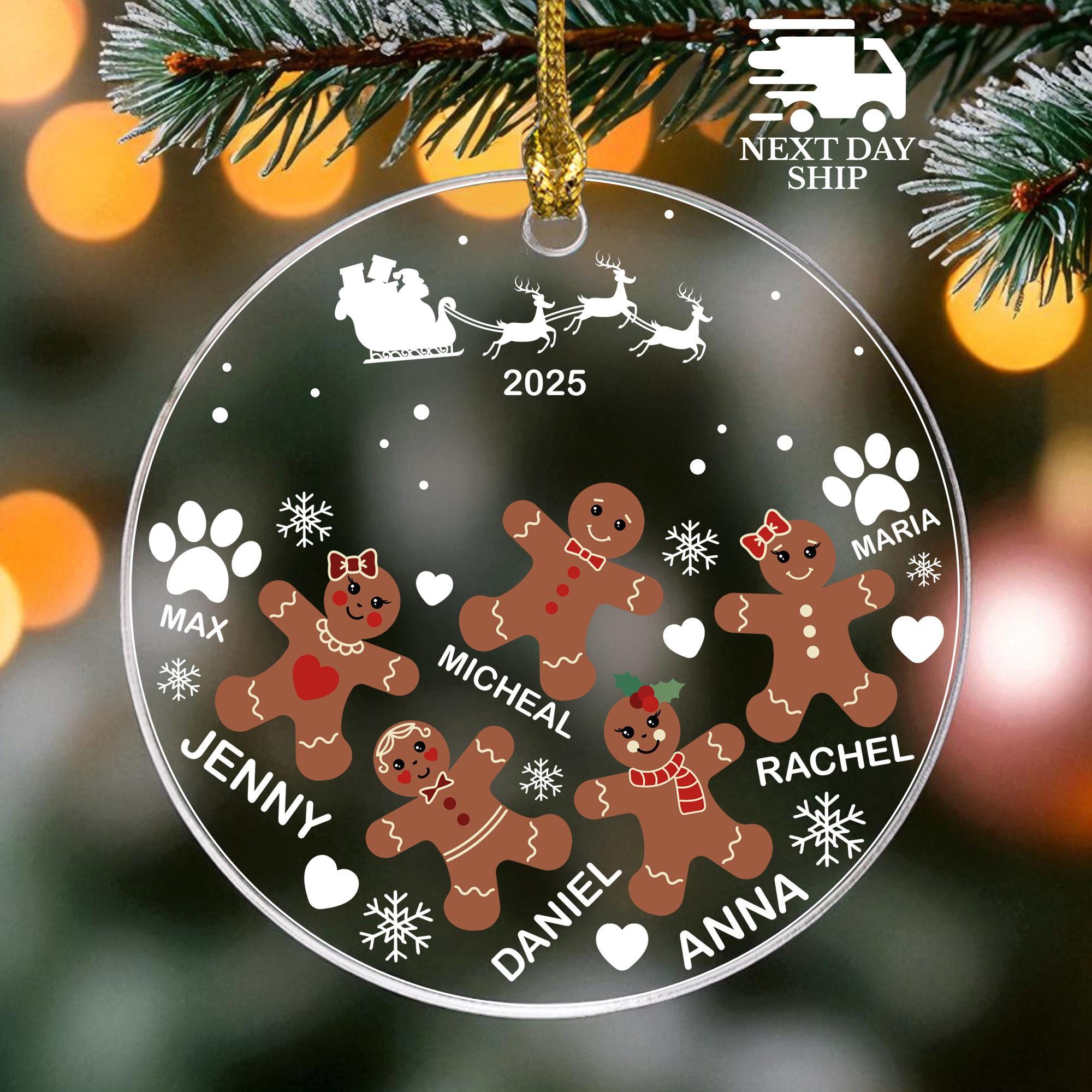 Gingerbread Family Ornament, Cute Christmas Keepsake, Personalized Name Ornament, Custom Christmas Keepsake, Funny New Year Keepsake