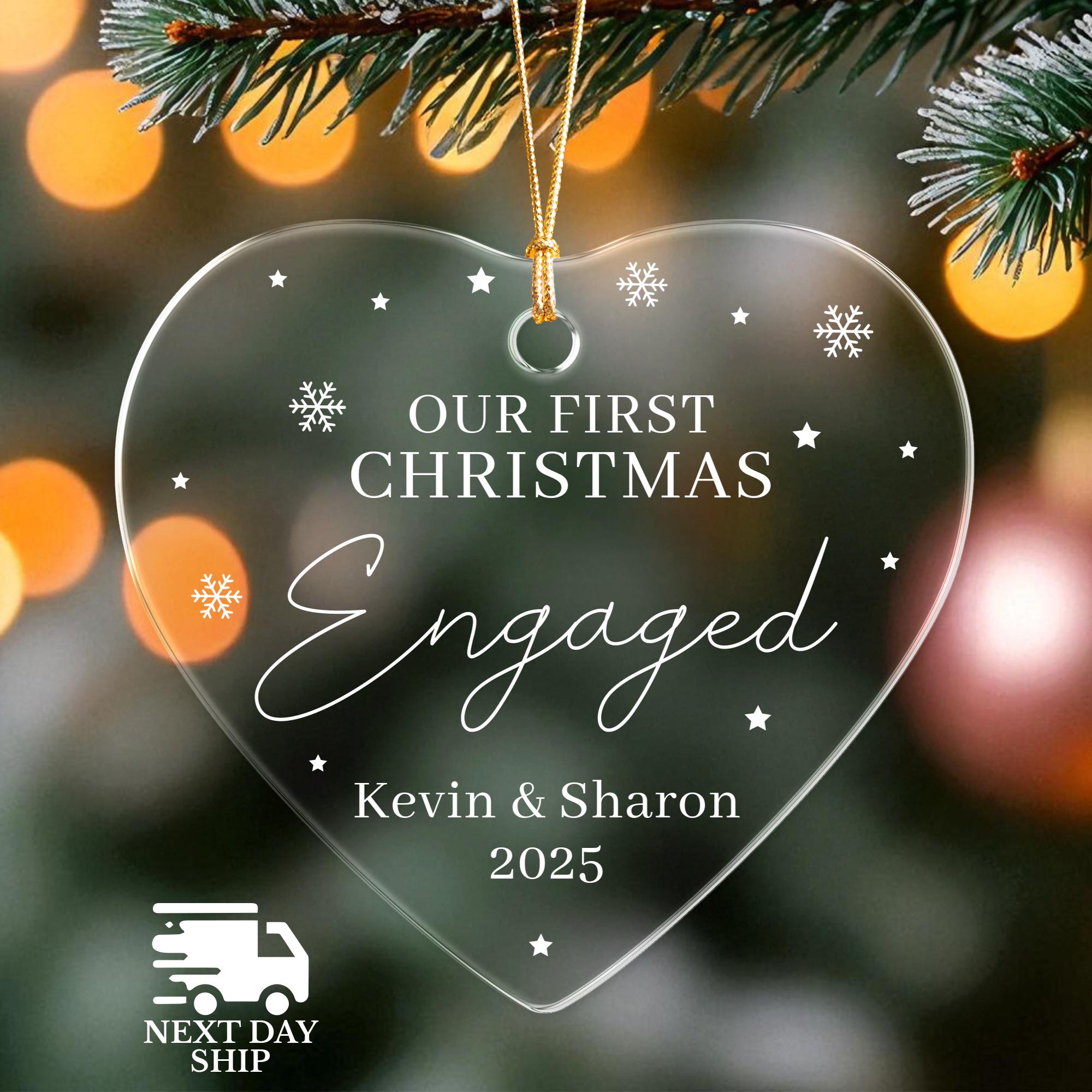 Custom Engaged Ornament, Engagement Keepsake Ornament, Personalized First Christmas Ornament, Wedding Ornament, 2025 Couples Ornaments