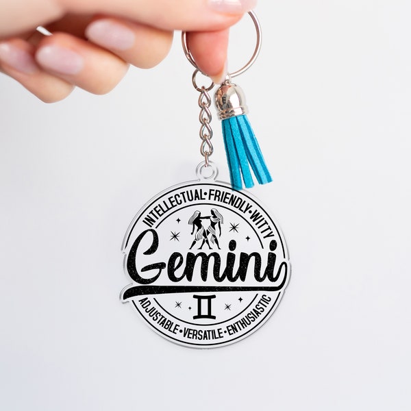 Custom Zodiac Sign Keychain, Personalized Keychain, Astrology Keychain, Horoscope Keychain, Gift For Her, Gift For Friend, Acrylic Keychain