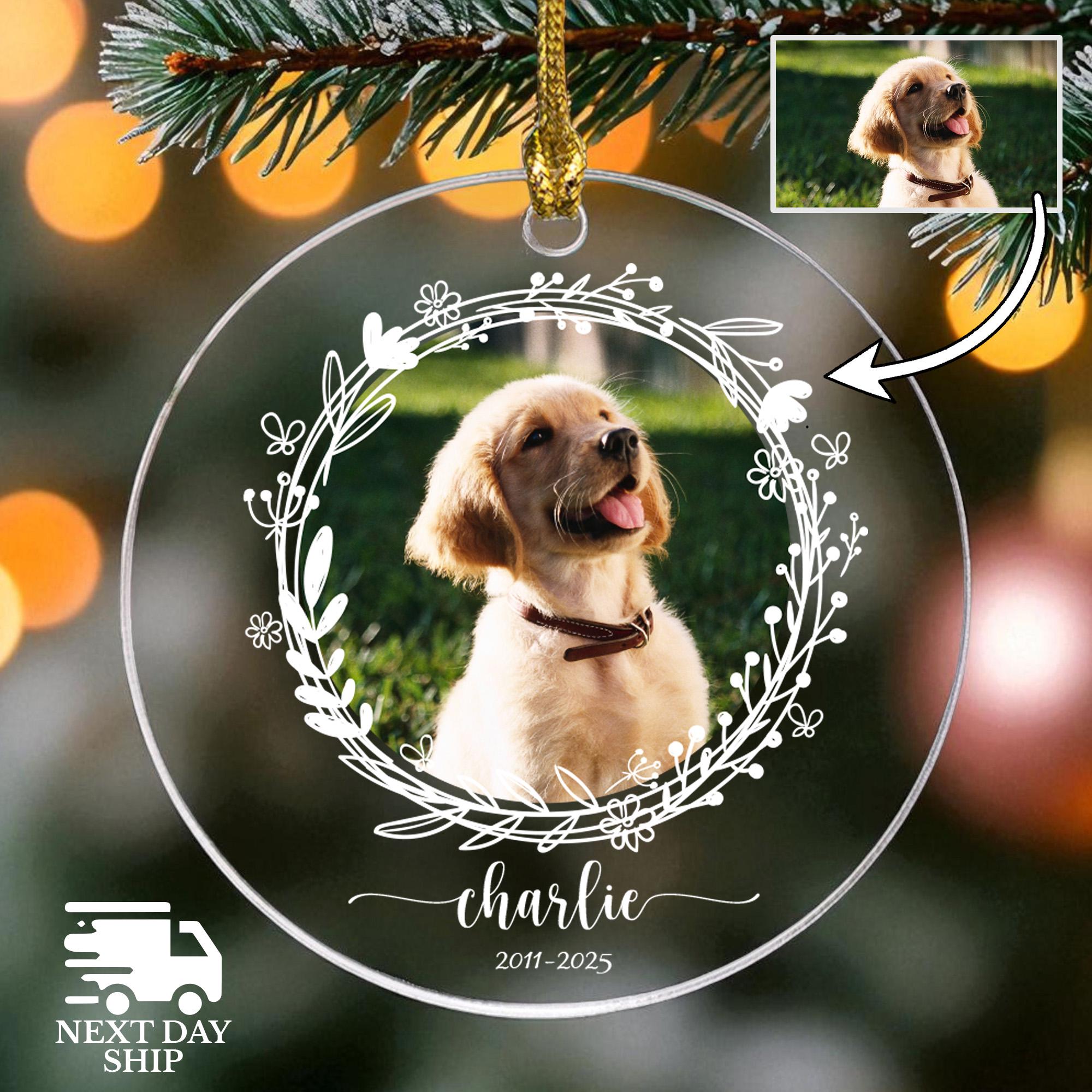 Custom Dog Picture Memorial Ornament, Personalized Pet Photo Ornament, Dog Cat Pet Loss Ornament, Dog Name Ornament, Dog Loss Gift Ornament