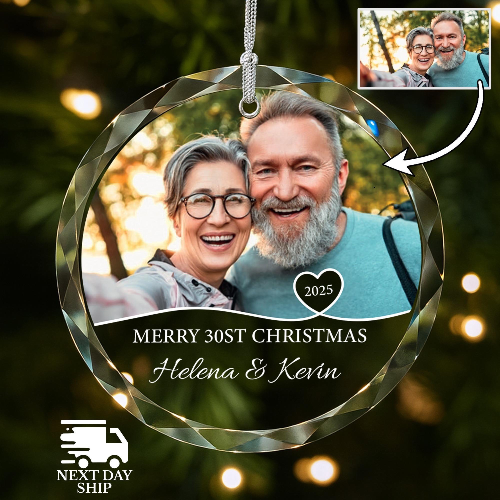 Anniversary Photo Ornament, Christmas Picture Ornament, 2025 Couple Name Ornament, Christmas Wedding Ornament, Husband and Wife Ornament