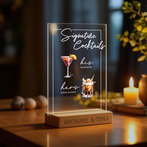 Personalized Bar Menu, Acrylic Cocktail Recipe Sign, Signature Cocktail Ingredient Sign, Wedding Open Bar Menu Sign, Custom Cocktail List