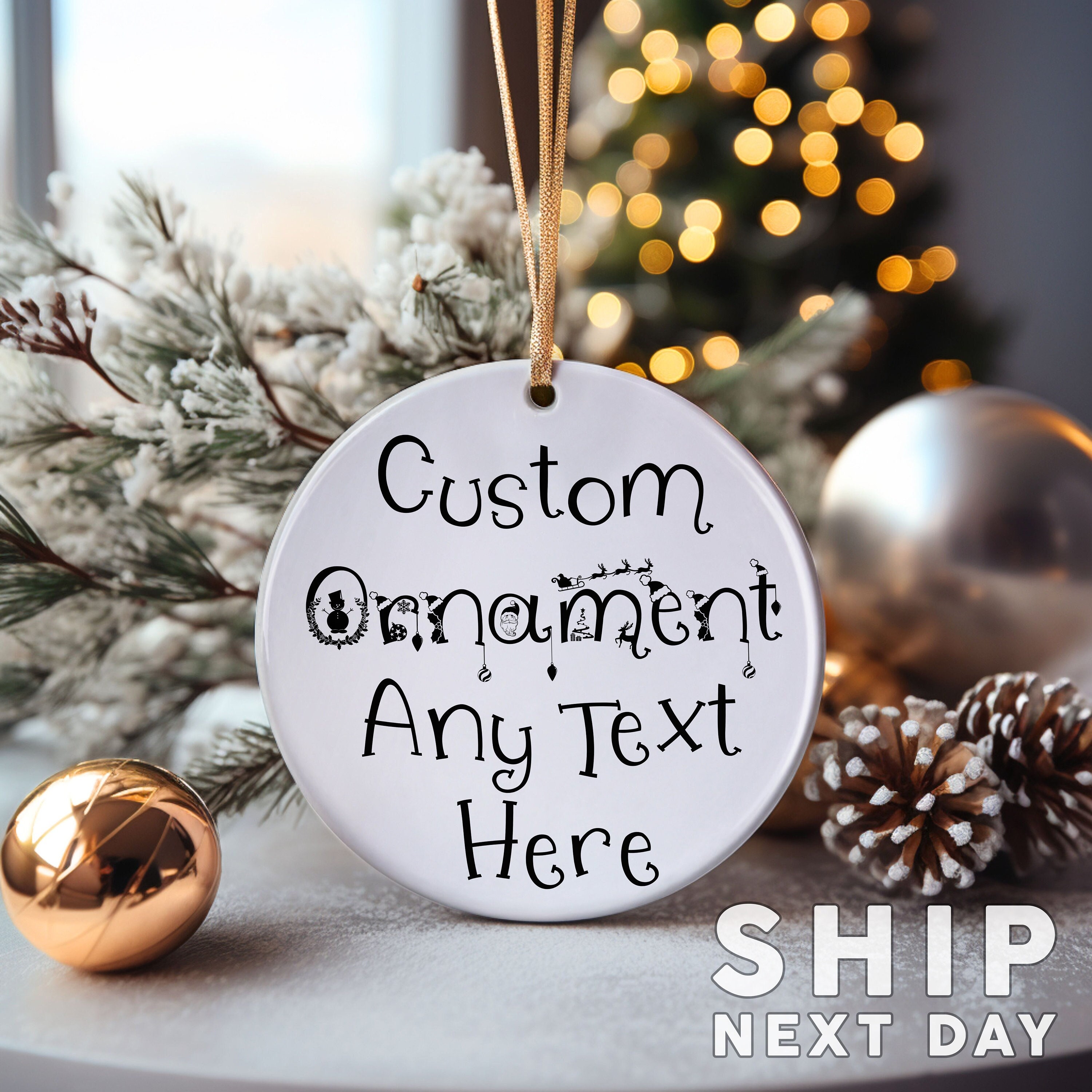 Custom Ornament, Personalized Ornament, Christmas Gifts, Coworker Gift, Text Ornament, Company Logo Ornament, Acrylic and Ceramic Ornament