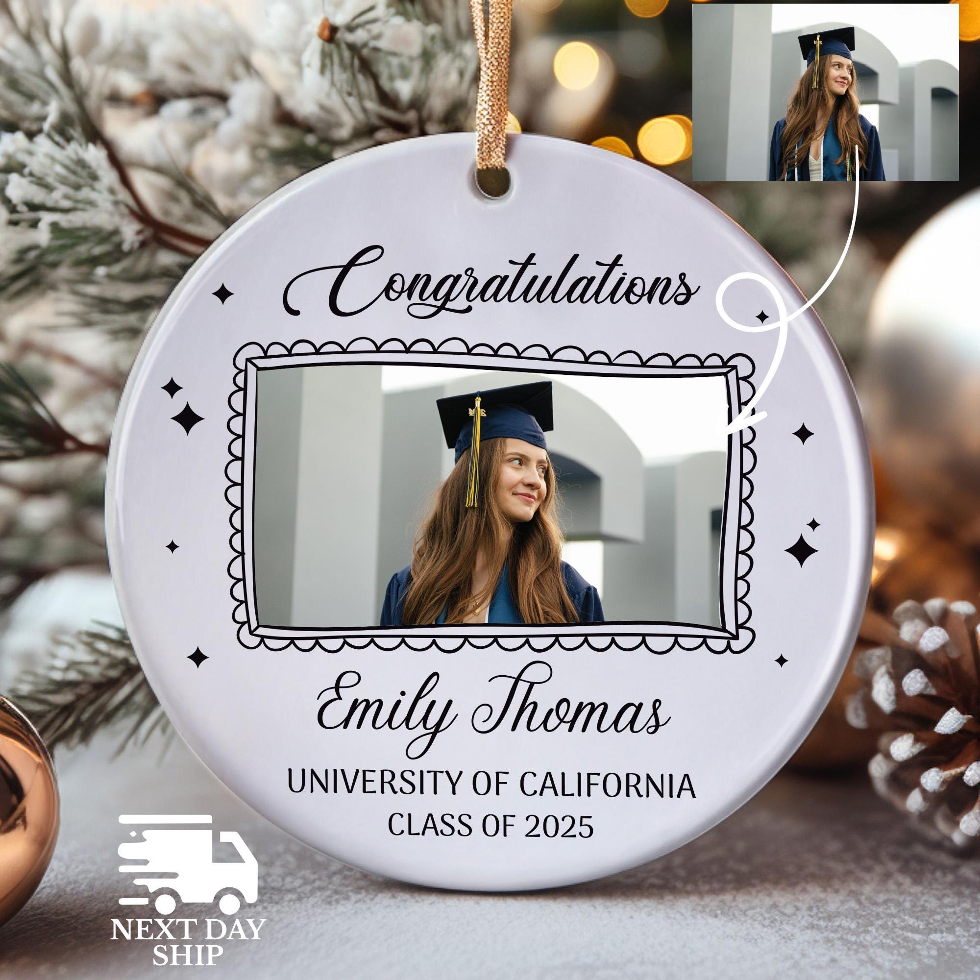 Congratulations Ornament Gift For Graduate, Personalized Class Of 2025 Graduation Gift, Custom Name And Photo Graduate Round Keepsake