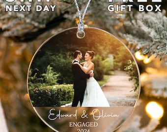 Personalized Picture Engagement Ornament, Custom Engagement Gift, Couple Photo, Engagement Keepsake, Engaged Ornament, Engagement Party