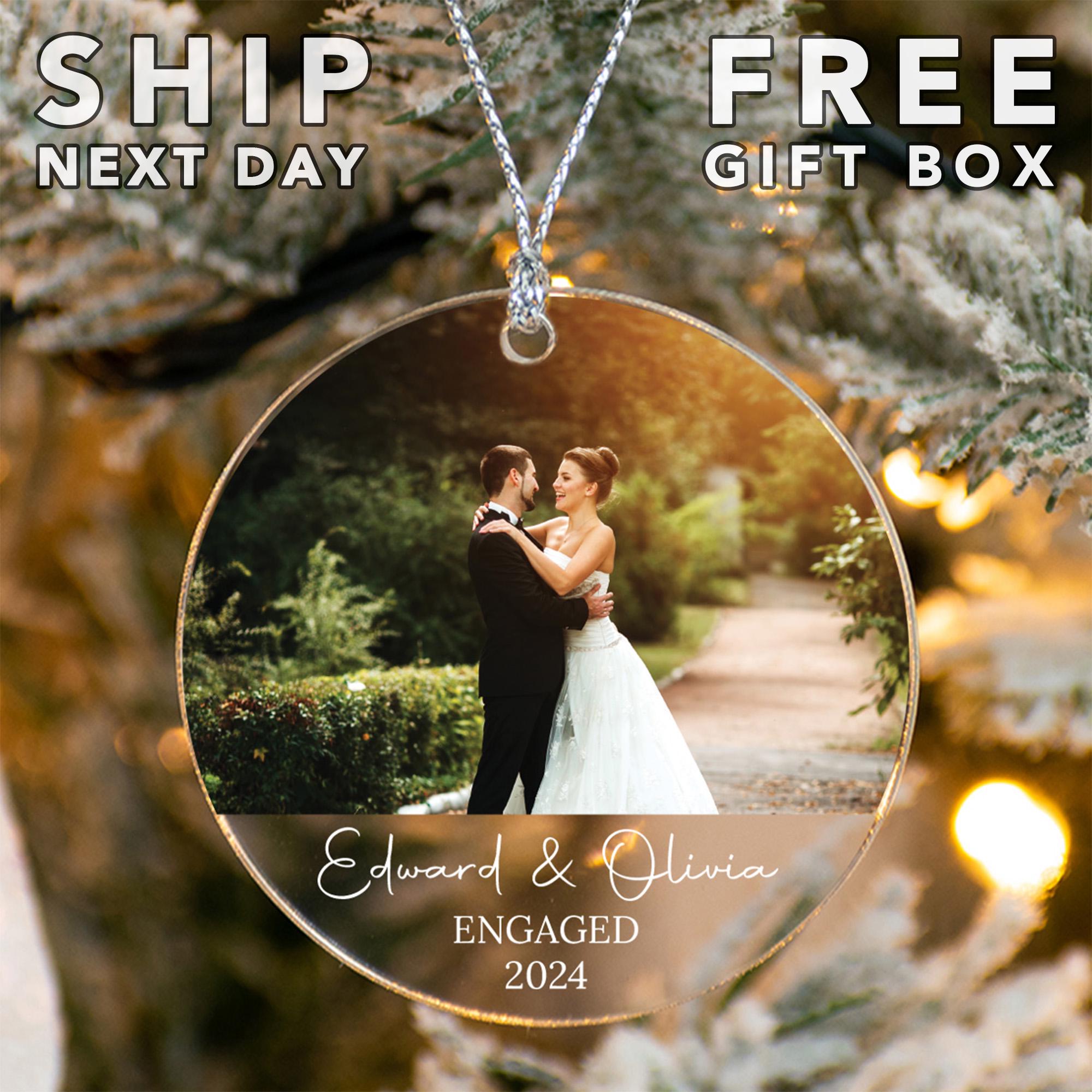 Personalized Picture Engagement Ornament, Custom Engagement Gift, Couple Photo, Engagement Keepsake, Engaged Ornament, Engagement Party