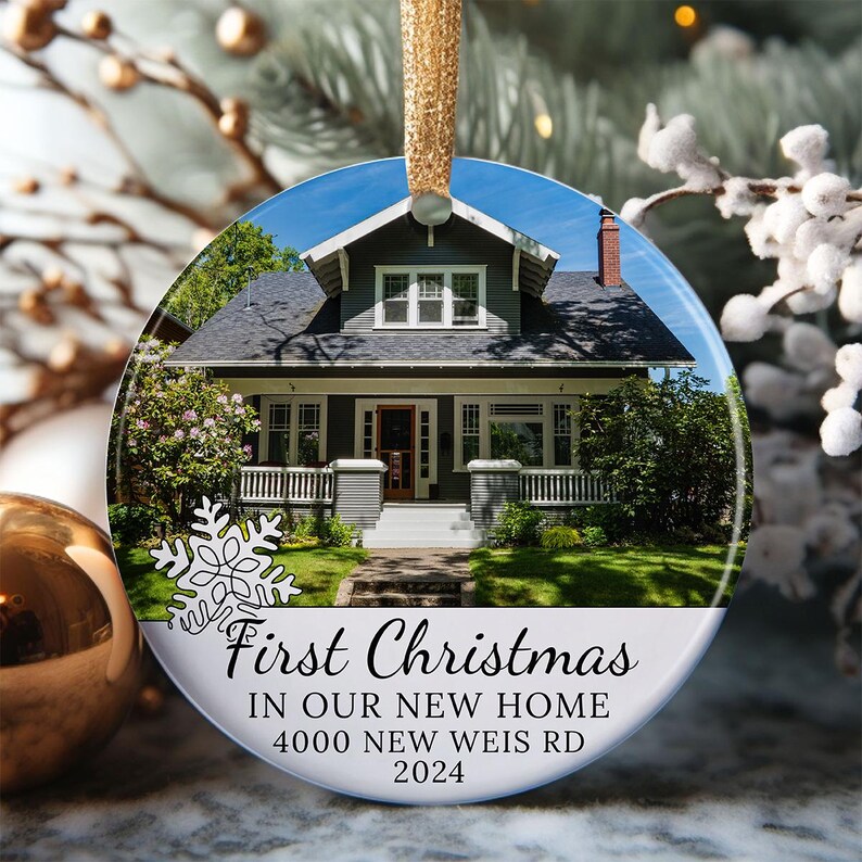 First Christmas Home Photo Ornament, New Home Picture Keepsake, Personalized Address Ornament, Newlywed Moving In Gift, Custom 2026 Ornament image 10