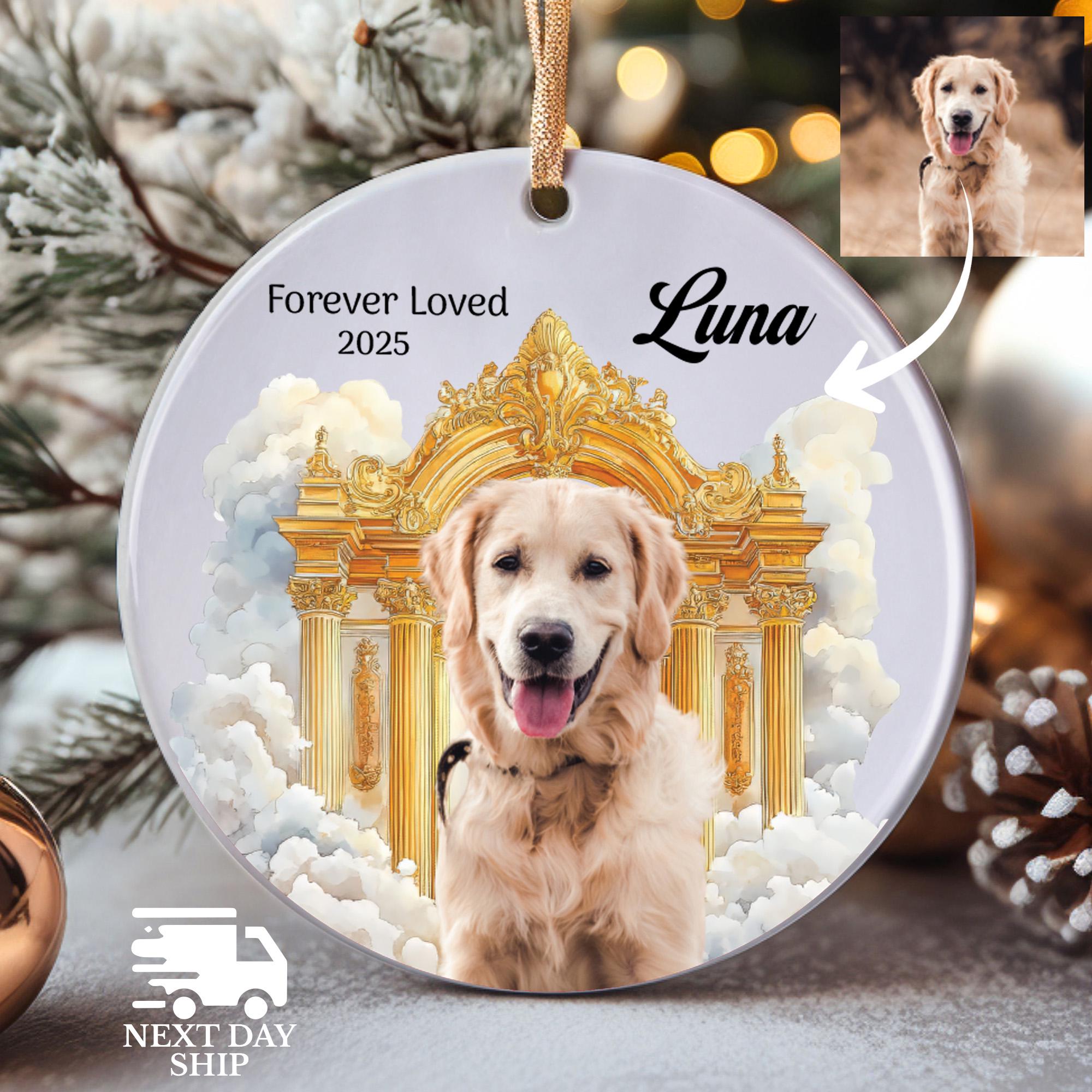 Forever Loved Dog Memorial Ornament, Personalized Name Angel Dog Tribute Ornament, Custom Dog Photo Keepsake, Pet Loss Remembrance Ornament