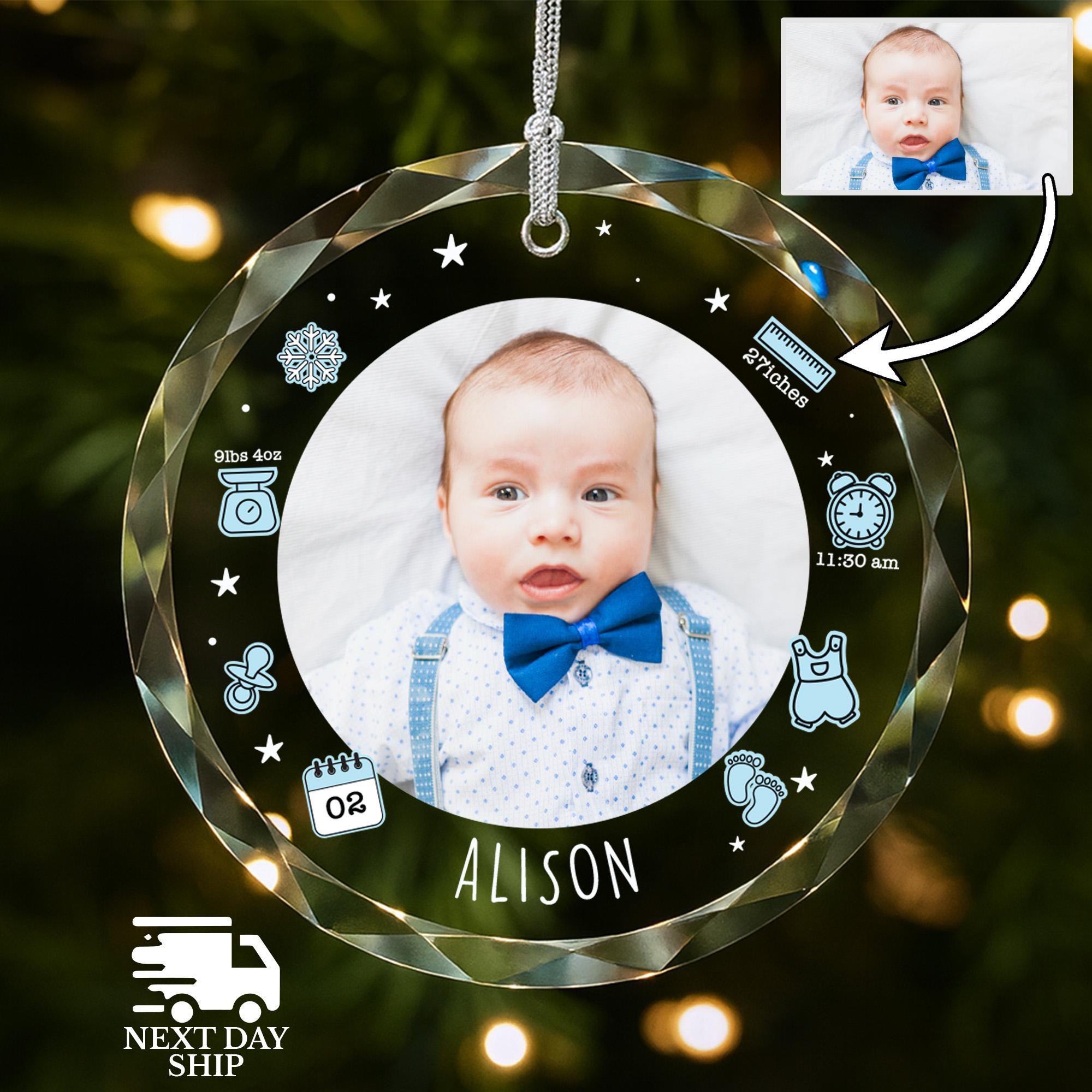 Baby Boy Ornament, Newborn Boy Photo Ornament, Personalized Baby Birth Certificate Ornament, Boy Mom Ornament, Christmas Baby Picture Decor