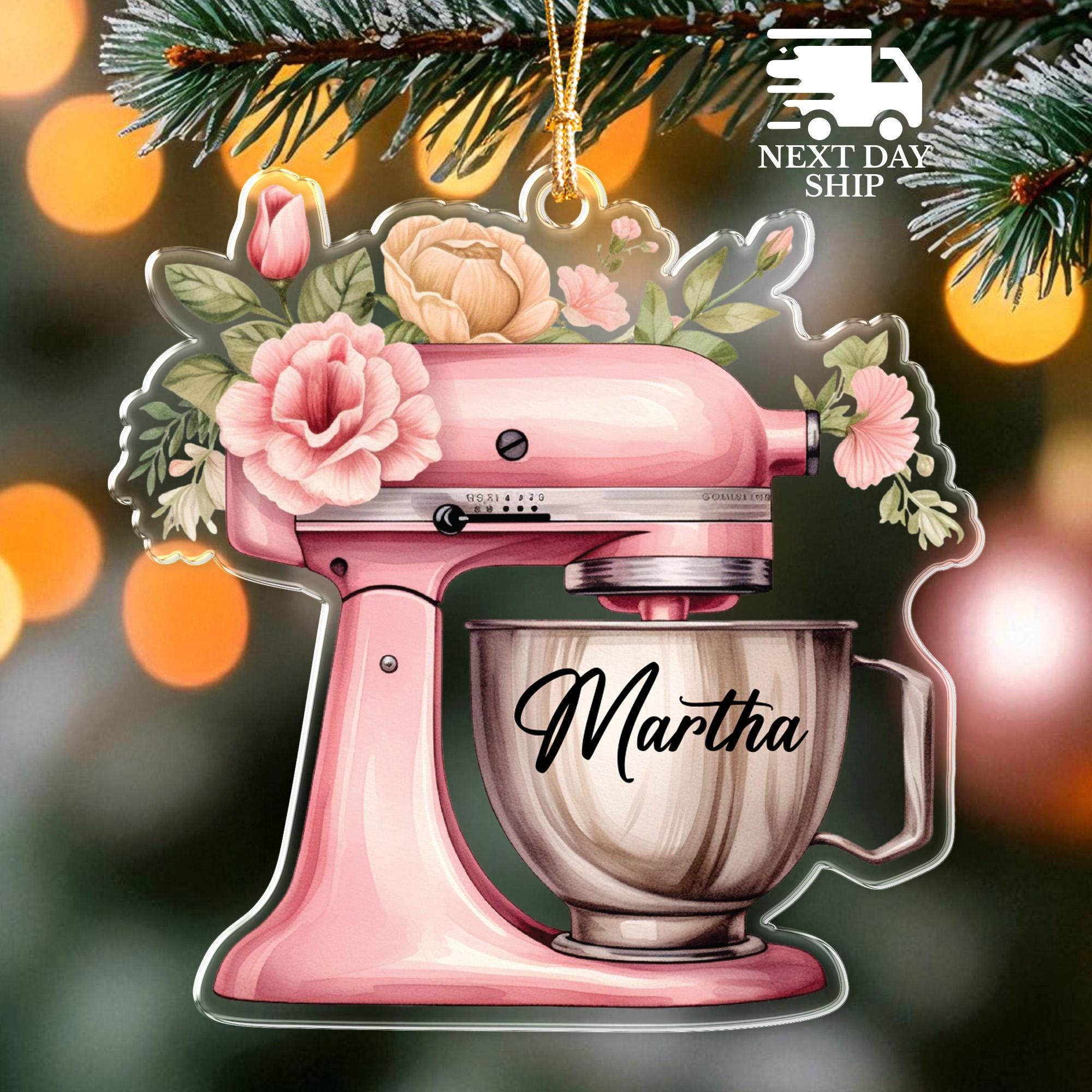 Personalized Baking Ornament, Custom Name Mixer And Flowers, Baker Gift, Mixer Bowl Ornament, Baking Lover Ornament, Chef Gift, Gift For Mom