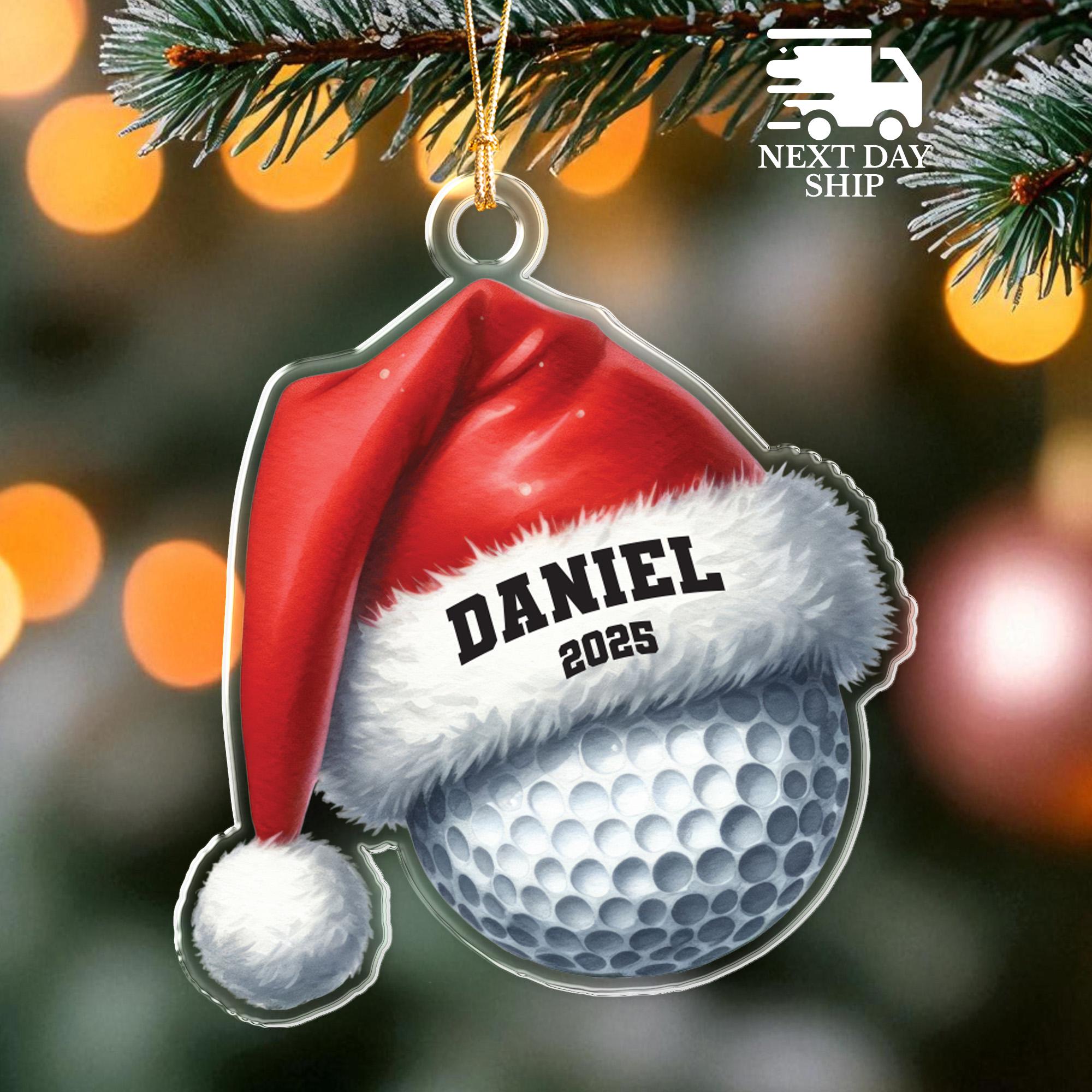 Golf Ball Christmas Ornament, Golf Lover Gift, Xmas Tree Decoration, Custom Name Golfer Ornament, Holiday Keepsake For Golf Besties