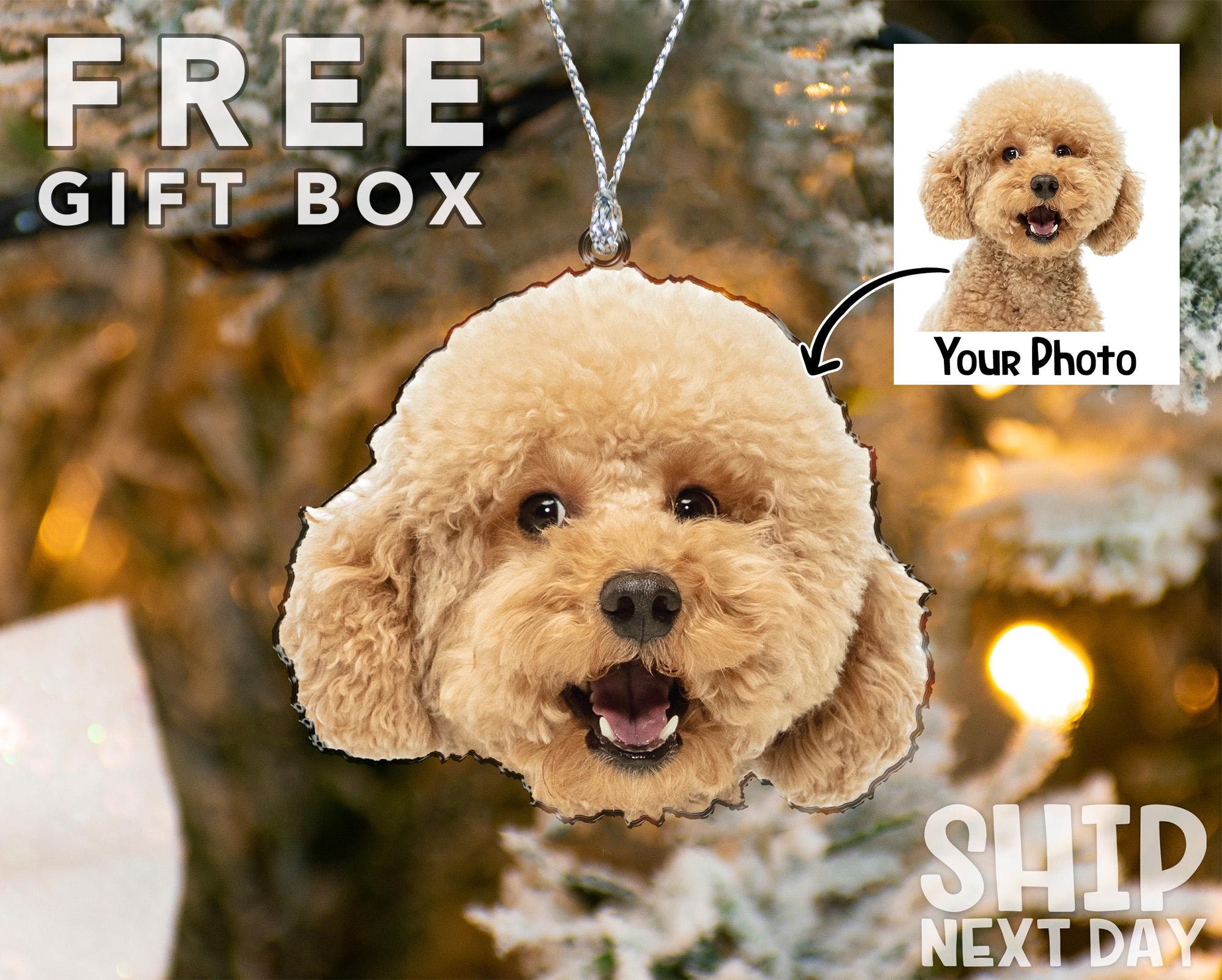 Custom Dog Face Acrylic Ornament, Personalized Pet Portrait Christmas Gift