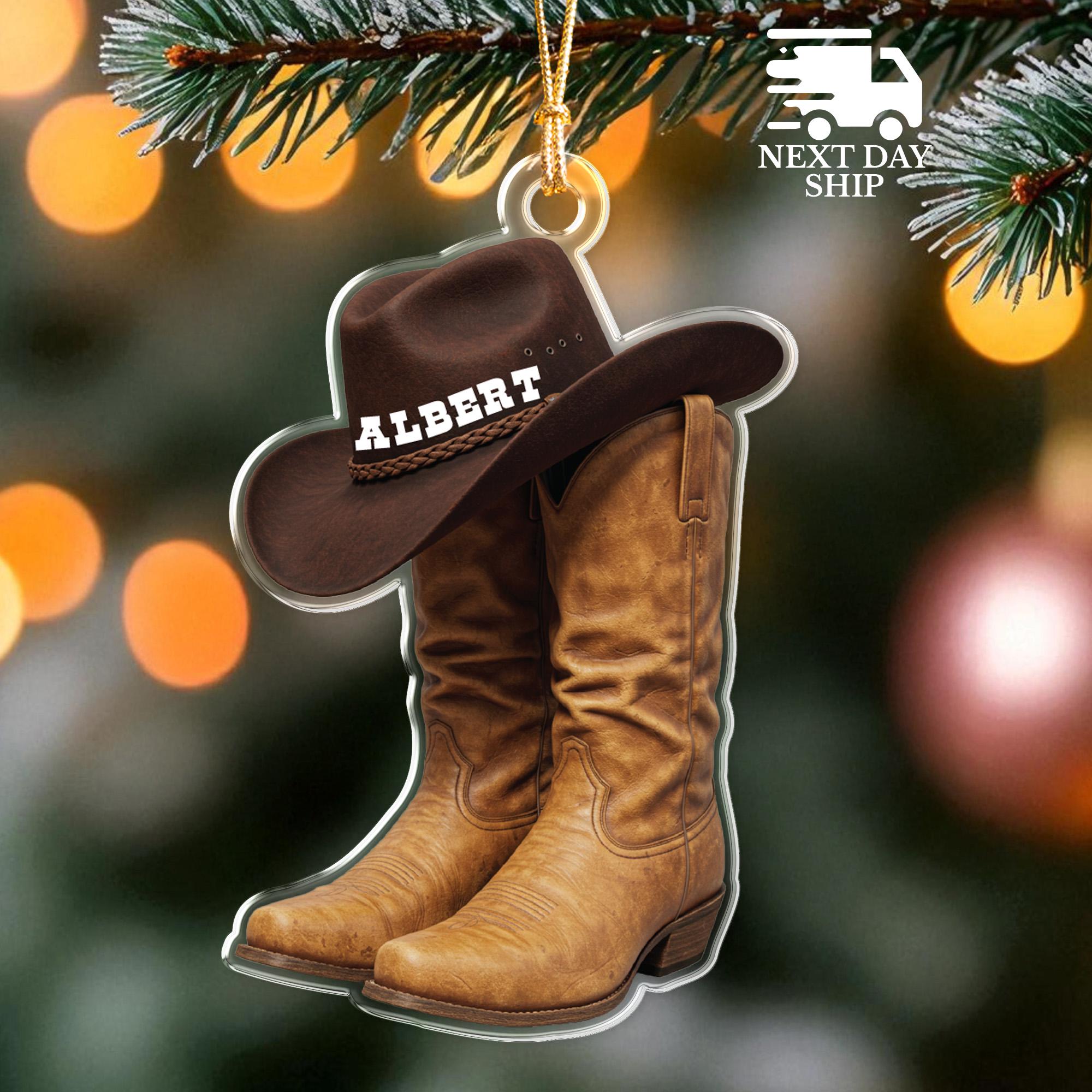 Personalized Cowboy Boots Hat Ornament, Christmas Tree Hanging Decoration, Western Howdy Cowboy Ornament, Gift For Cowboy And Cowgirl