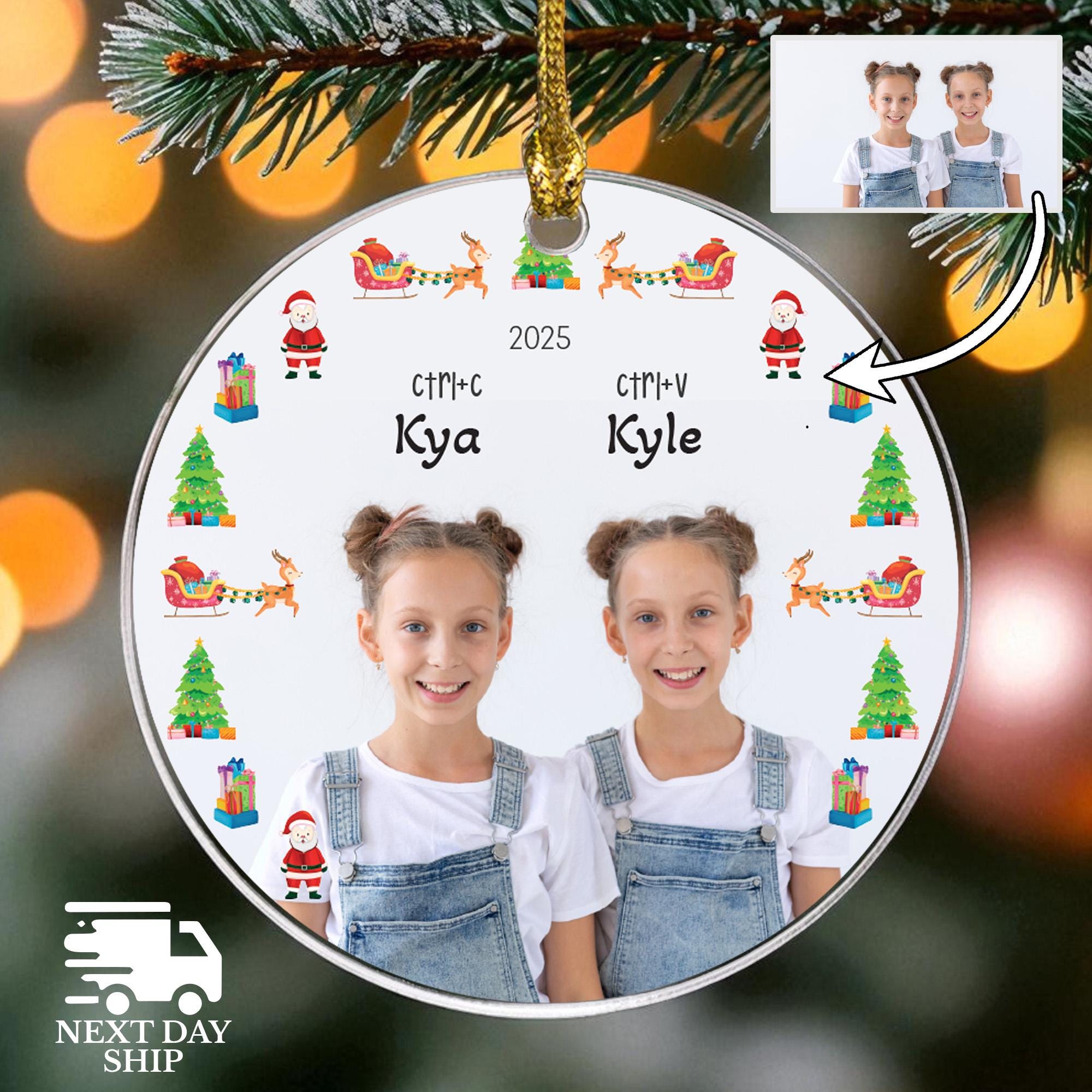 Funny Siblings Ornament, Custom Brother Sister Ornament, Personalized Twins Photo Keepsake, Sibling Picture Ornament, Kids Name Ornament