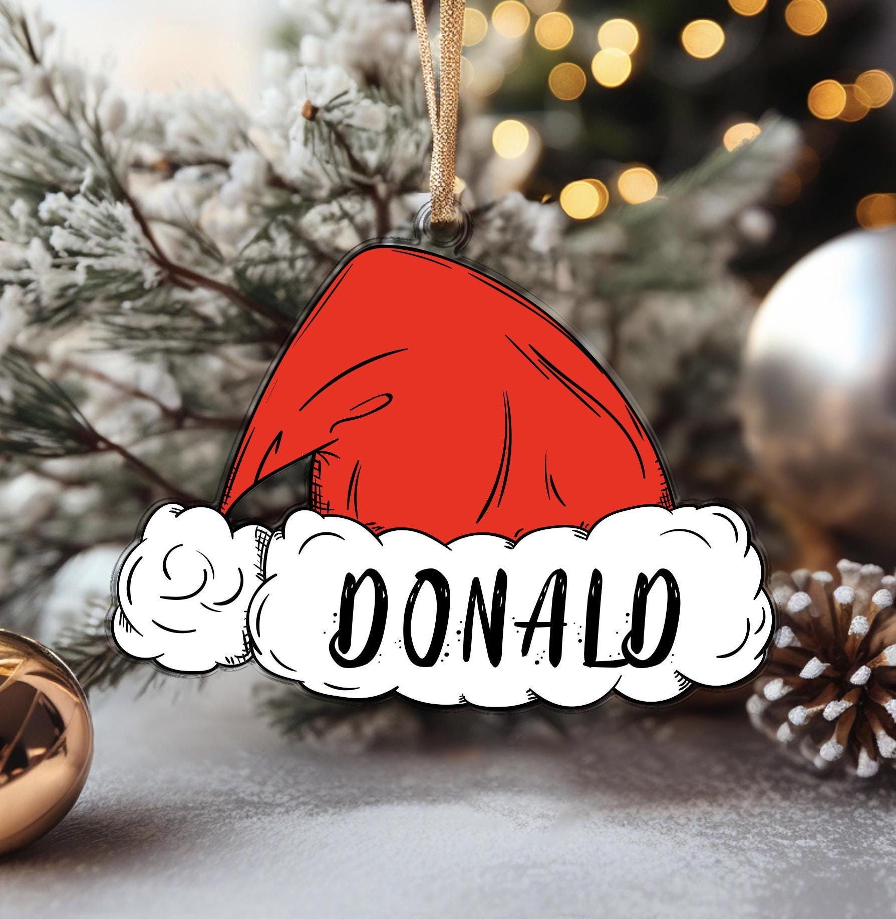 Custom Name Ornament, Personalized Santa Hat Ornament, Acrylic Name Ornament, 2024 Christmas Gifts, Family Ornament, Christmas Ornament
