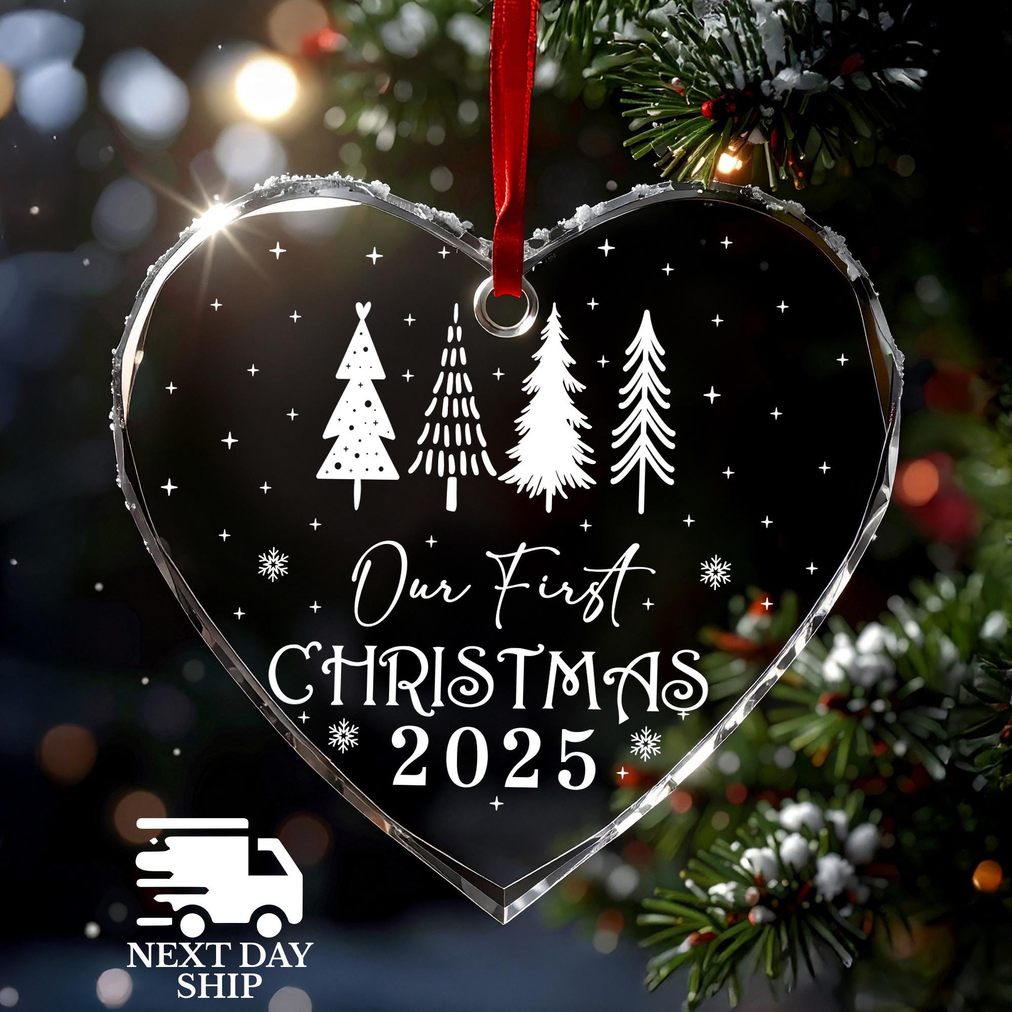 Cute Christmas Tree Ornament, Heart or Round Ornament, Our First Christmas 2025 Ornament, Family Christmas Gifts, Snowflake Ornament