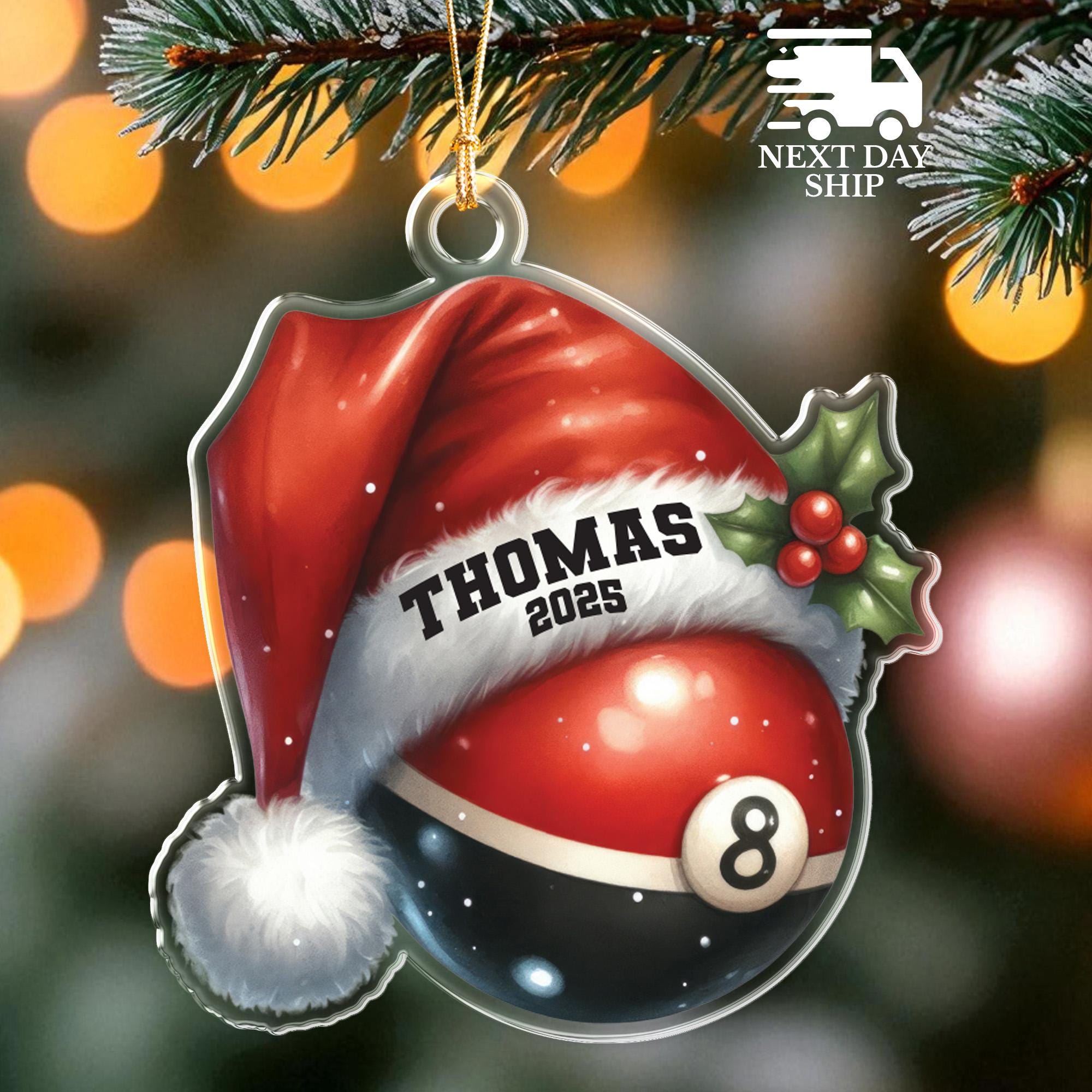 Billiards Christmas Ornament, Pool Player Gift, Billiard Lover Gift, Custom Name Billiard Room Christmas Decoration, 8 Ball Holiday Keepsake
